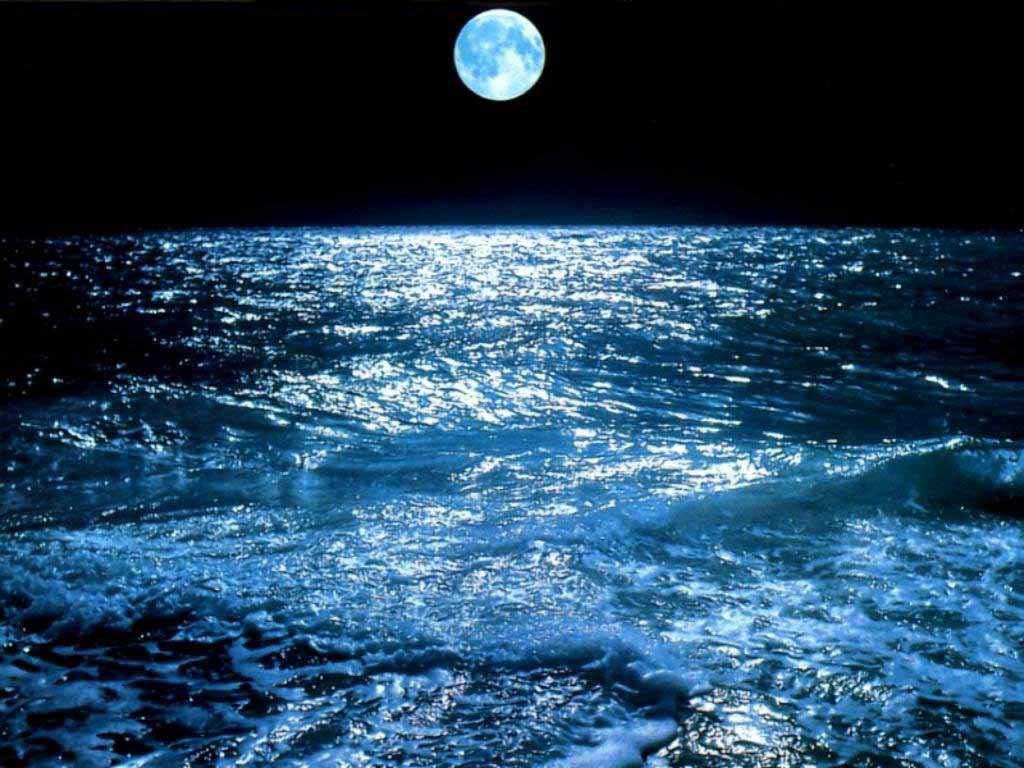 Luna blu sul mare notturno, 1024x768 HD, Desktop