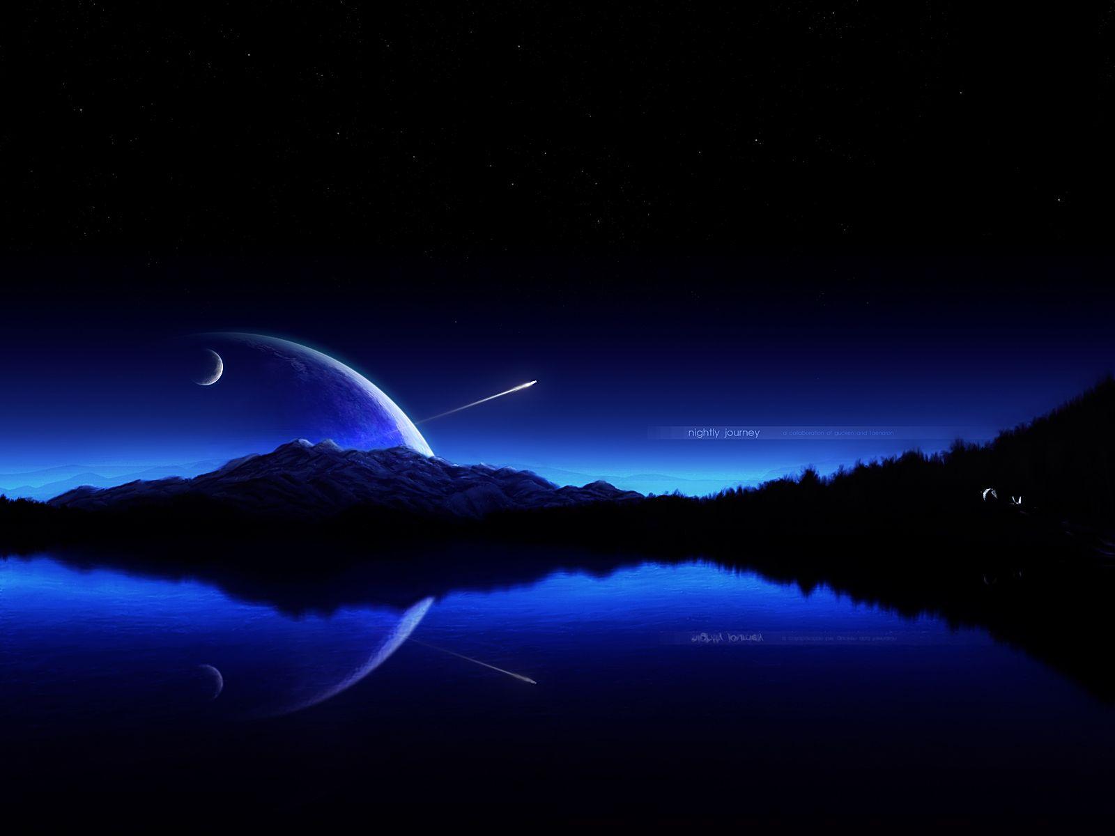 Luna blu su lago notturno, 1600x1200 HD Ready, Laptop