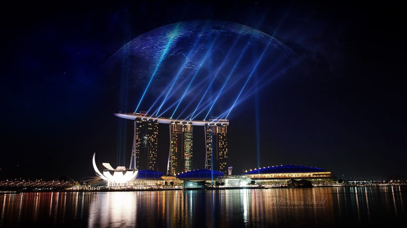 Marina Bay Sands Singapore notturno, 1366x768 HD, Desktop