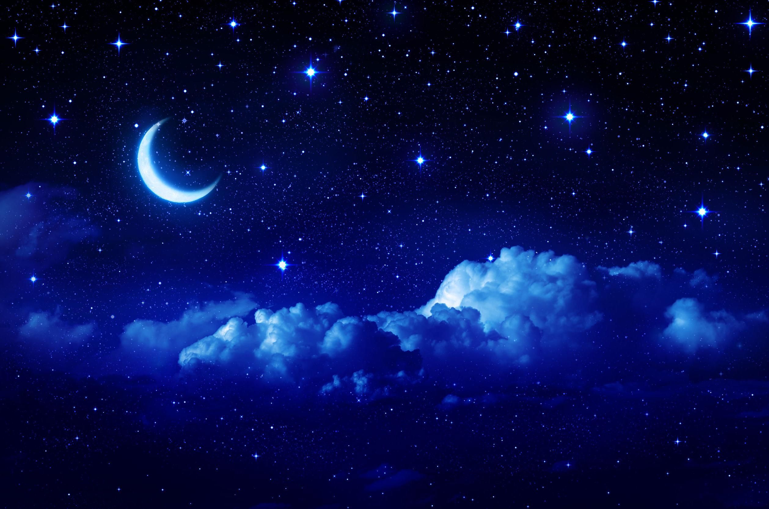 Luna blu e stelle notturne, 2517x1667 alta risoluzione, PC
