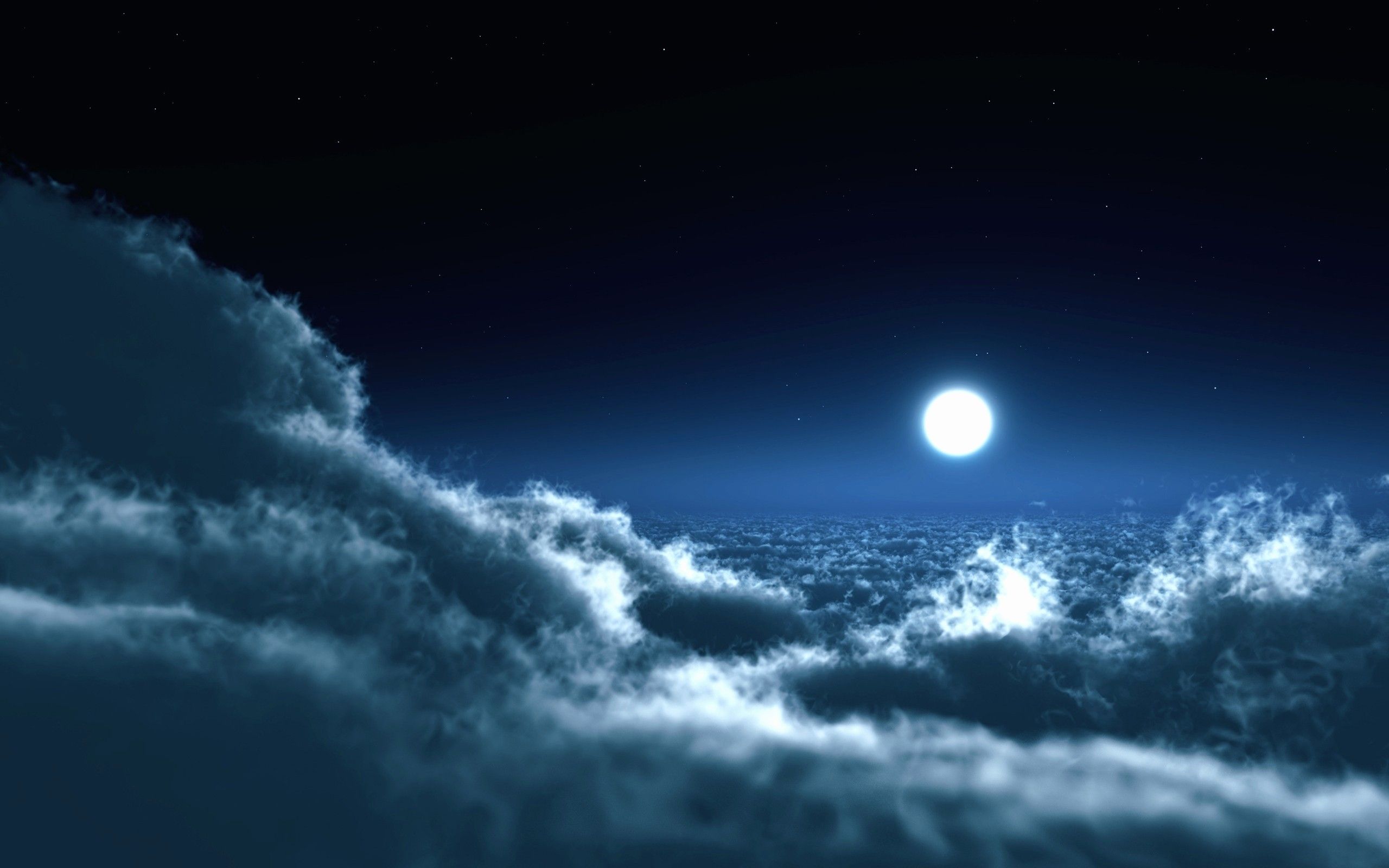 Luna piena sopra nuvole notturne, 2560x1600 2K, Desktop