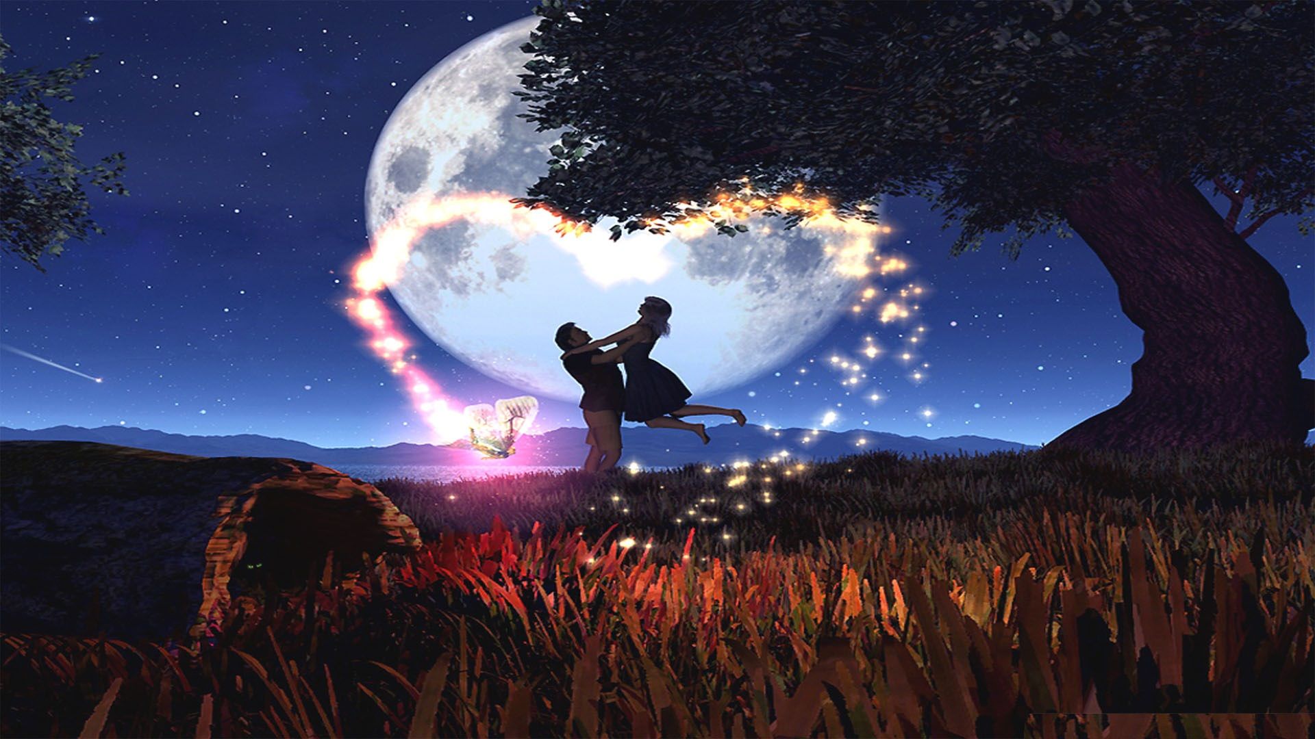 Coppia romantica sotto luna blu, 1920x1080 Full HD, Desktop