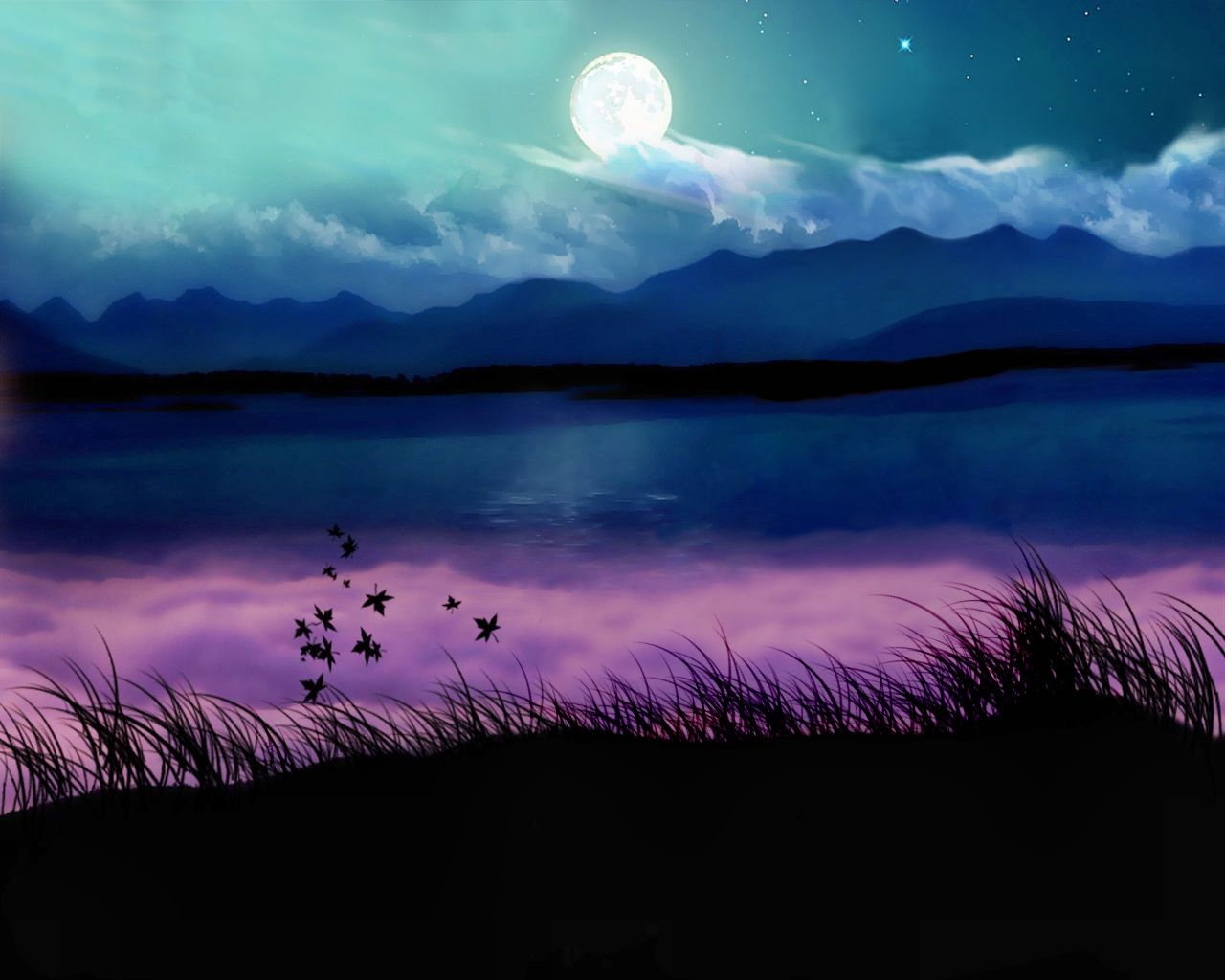 Luna piena su lago notturno, 1280x1024 HD, ROG Asus Laptop