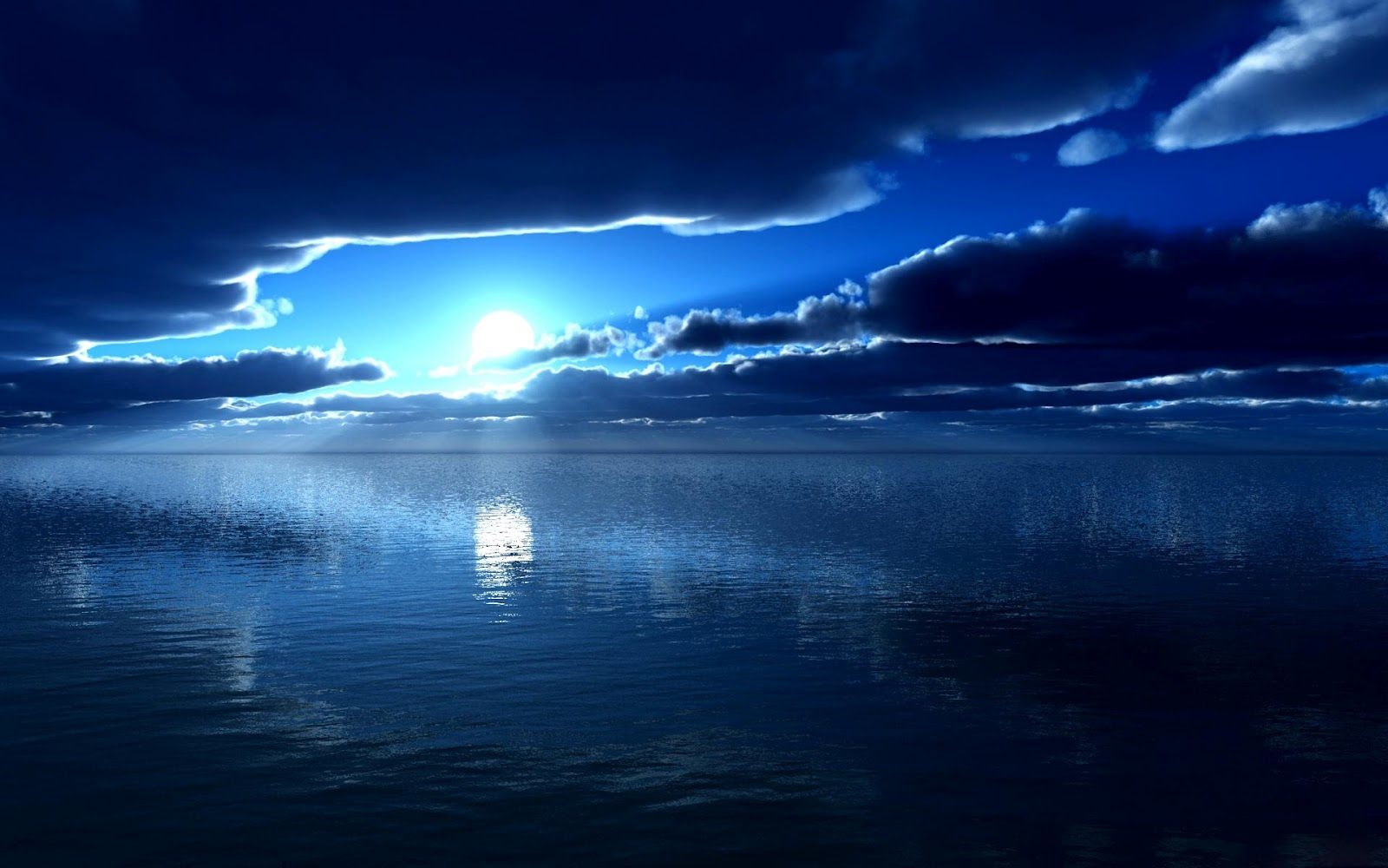 Luna blu sull'oceano notturno, 1600x1000 HD, Laptop