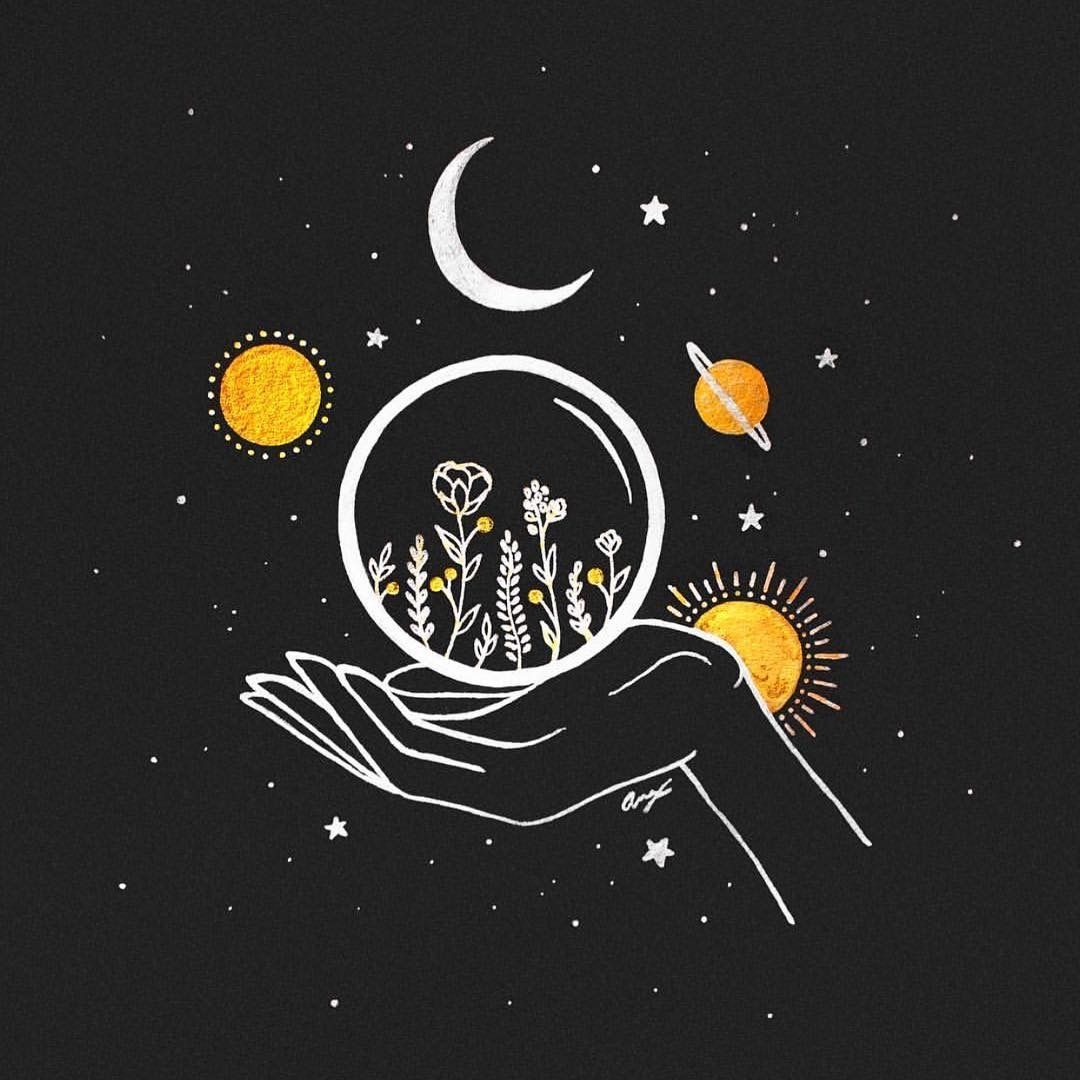 Mano con luna e fiori boho, 1080x1080 HD, PC