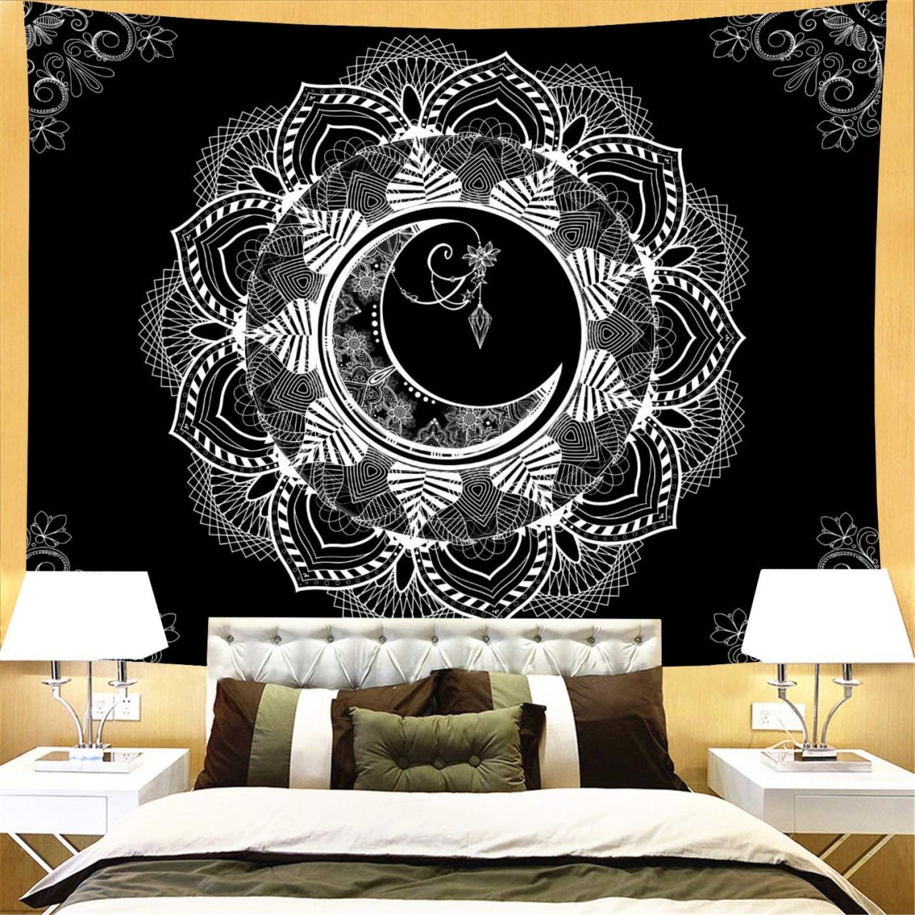 Arazzo mandala luna boho bianco-nero, 1280x1280 HD, Notebook Gaming