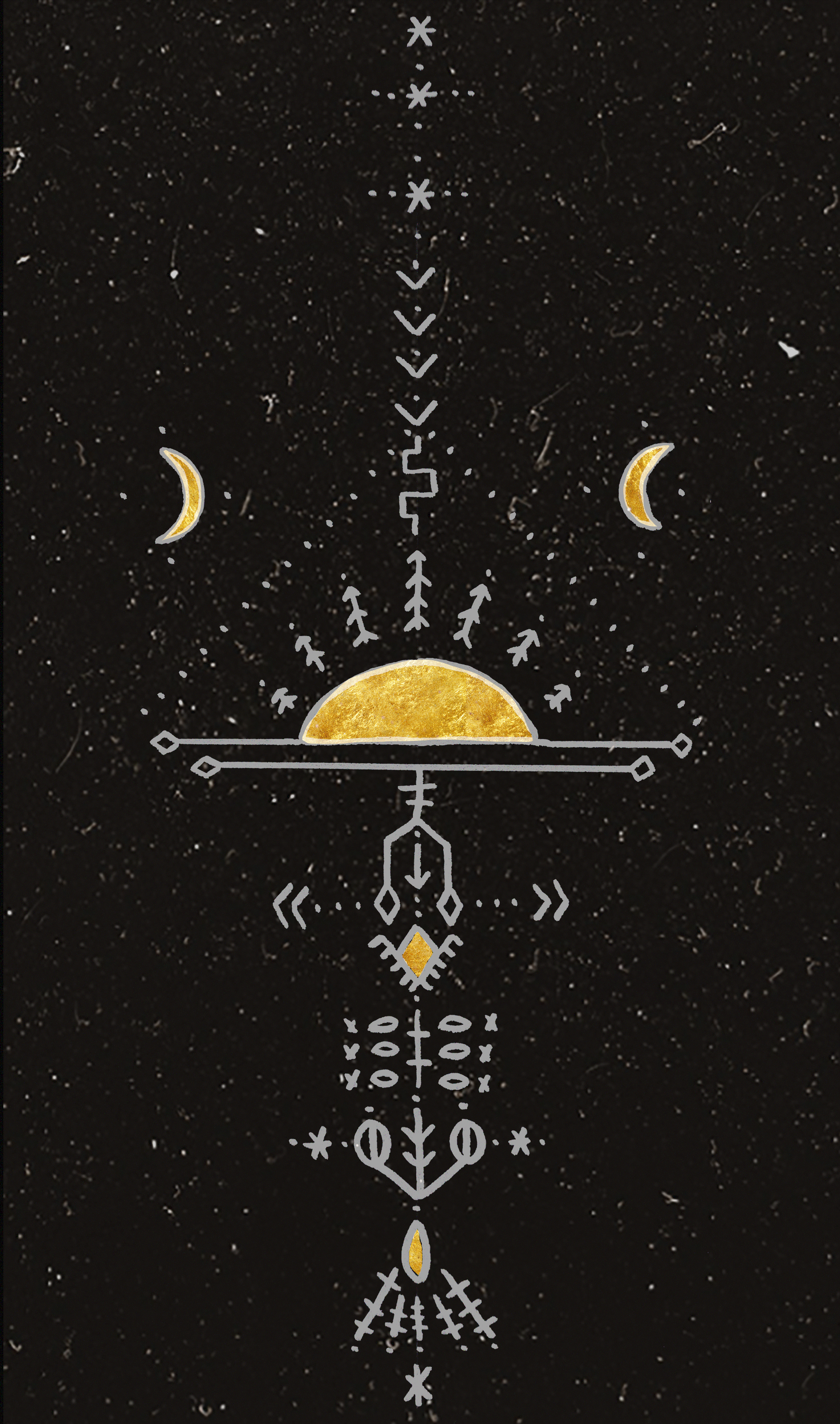 Luna boho simboli dorati, 1770x3000 Verticale, Mobile
