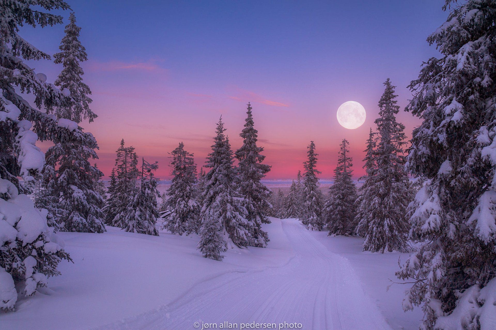 Luna piena tramonto invernale nevoso, 1920x1278 WUXGA, Desktop
