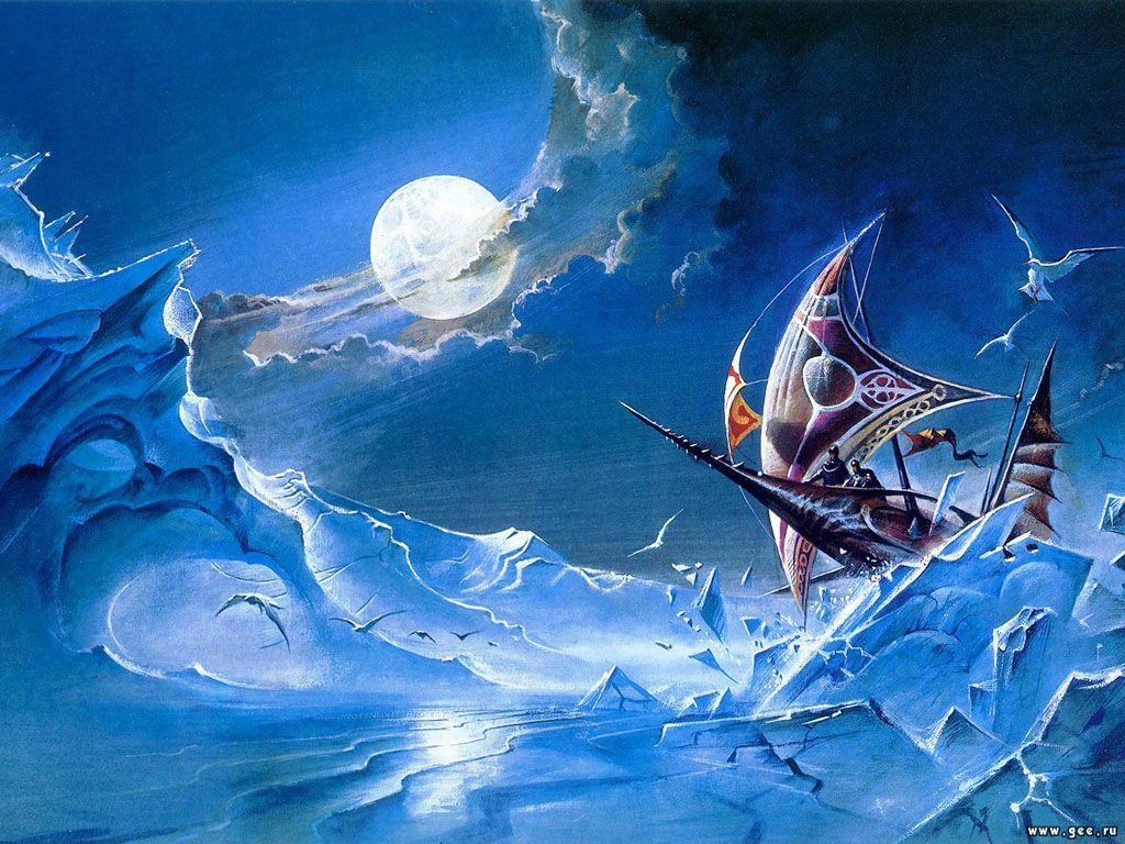 Nave fantasy tra ghiacci lunari, 1024x768 HD, Laptop