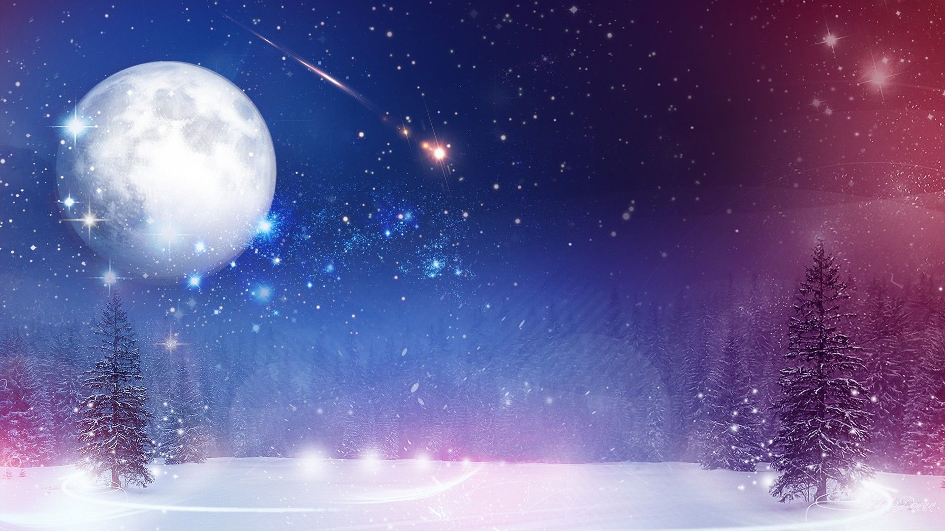 Luna e neve notturna viola, 1920x1080 1080p, Desktop