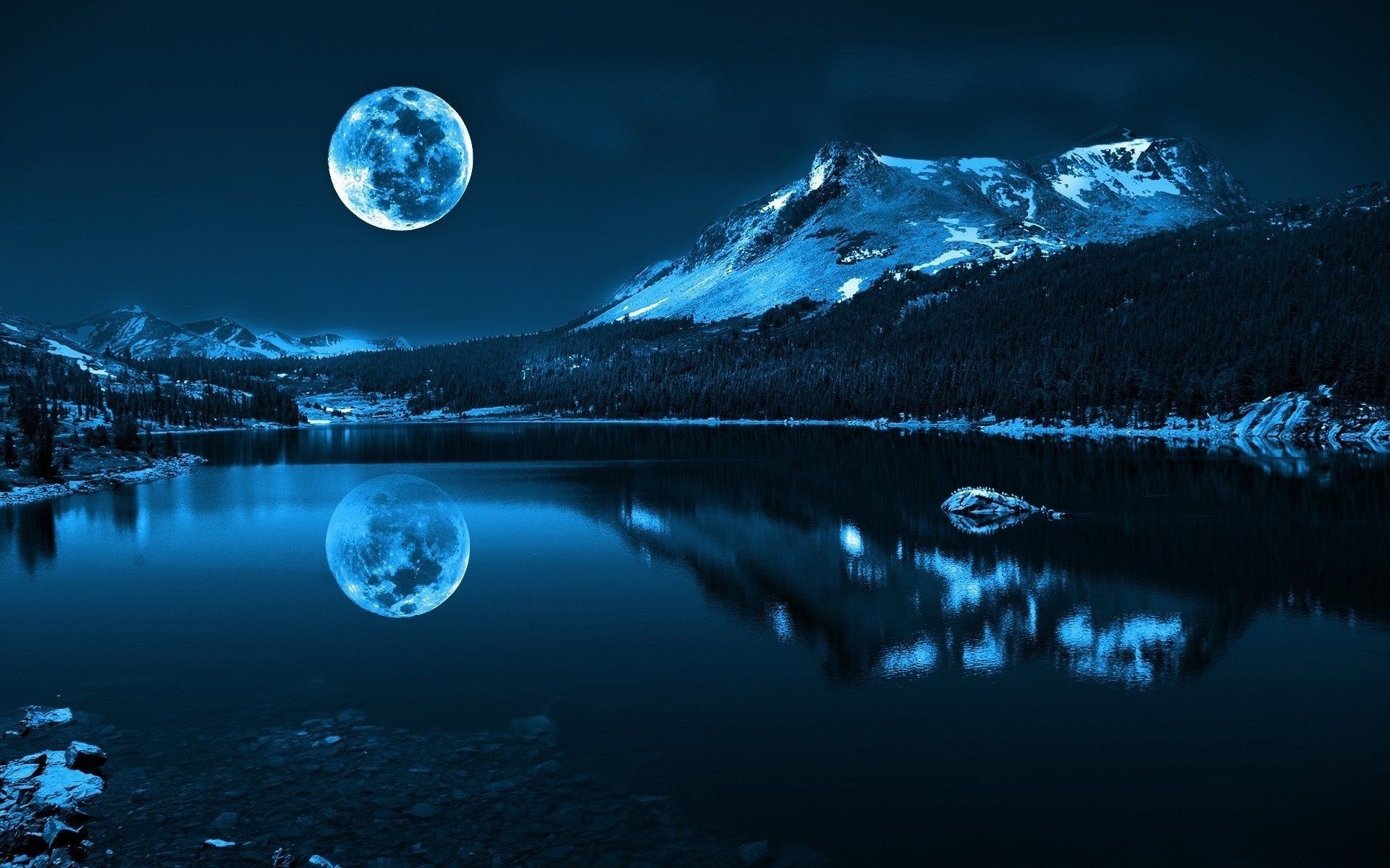 Luna piena su lago innevato, 1920x1200 WUXGA, Laptop