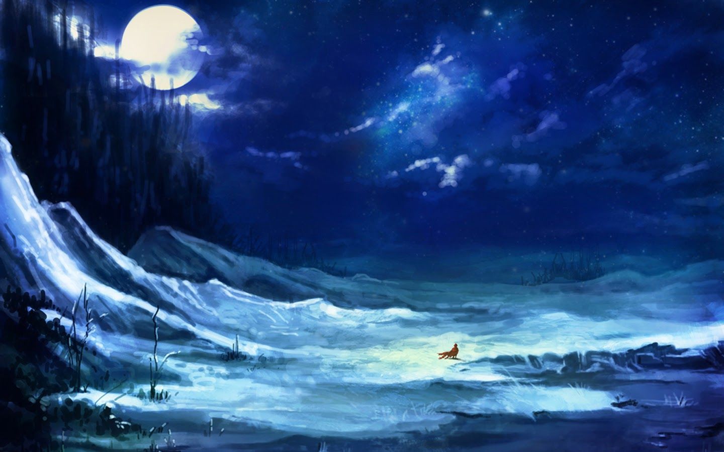 Luna piena su paesaggio innevato notturno, 1440x900 HD, Desktop