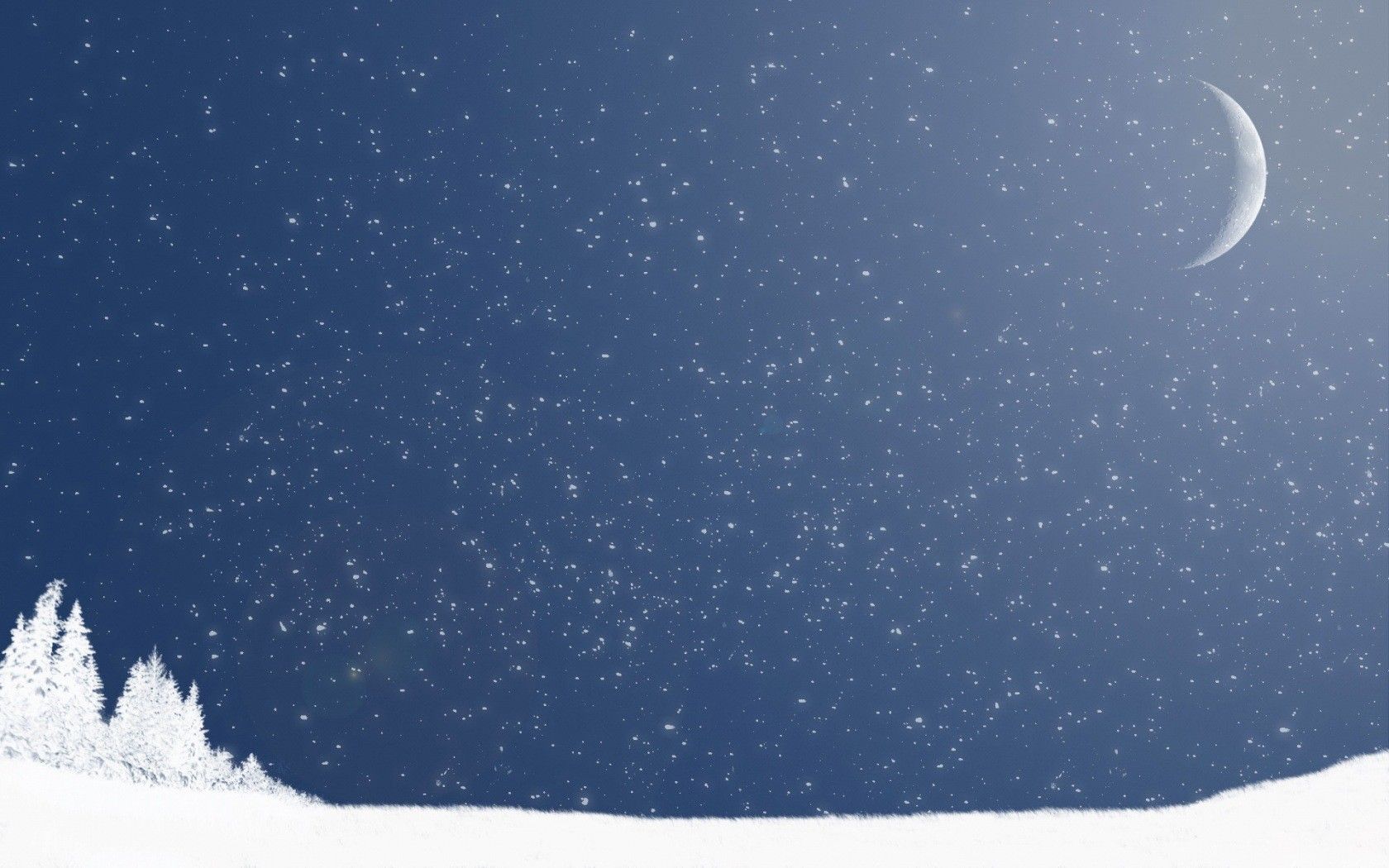 Luna crescente e neve notturna, 1680x1050 900p, PC