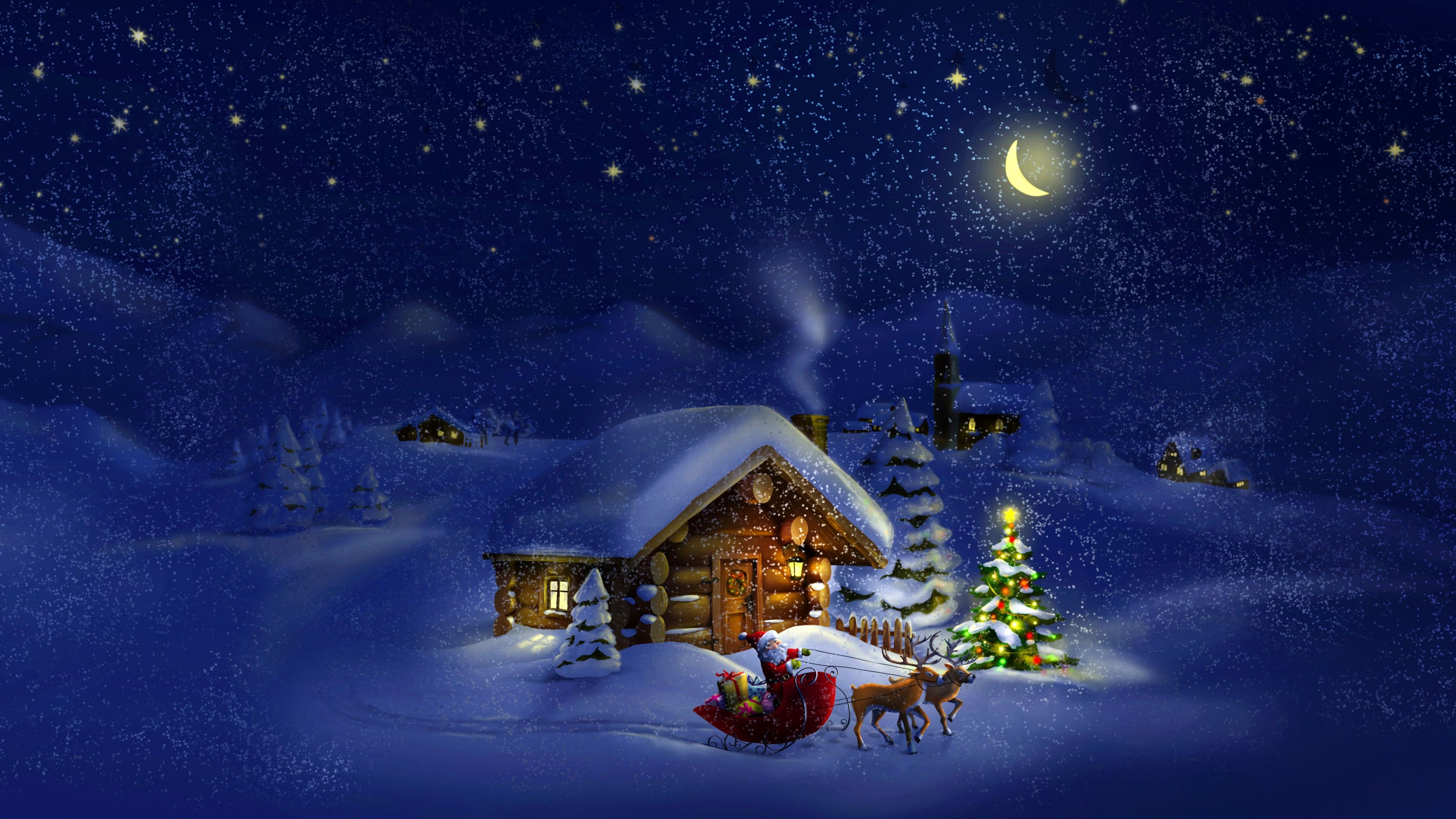 Casetta neve luna notte, 3840x2160 4K, Desktop 4K