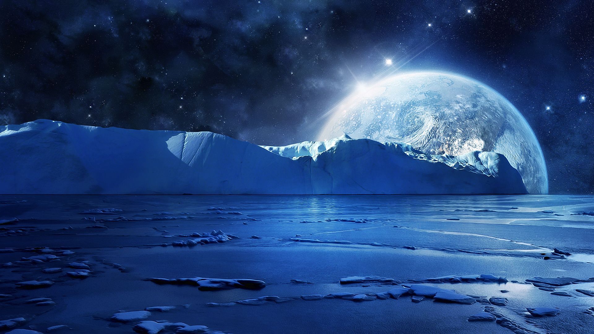 Luna gigante su iceberg innevato, 1920x1080 Full HD, Desktop
