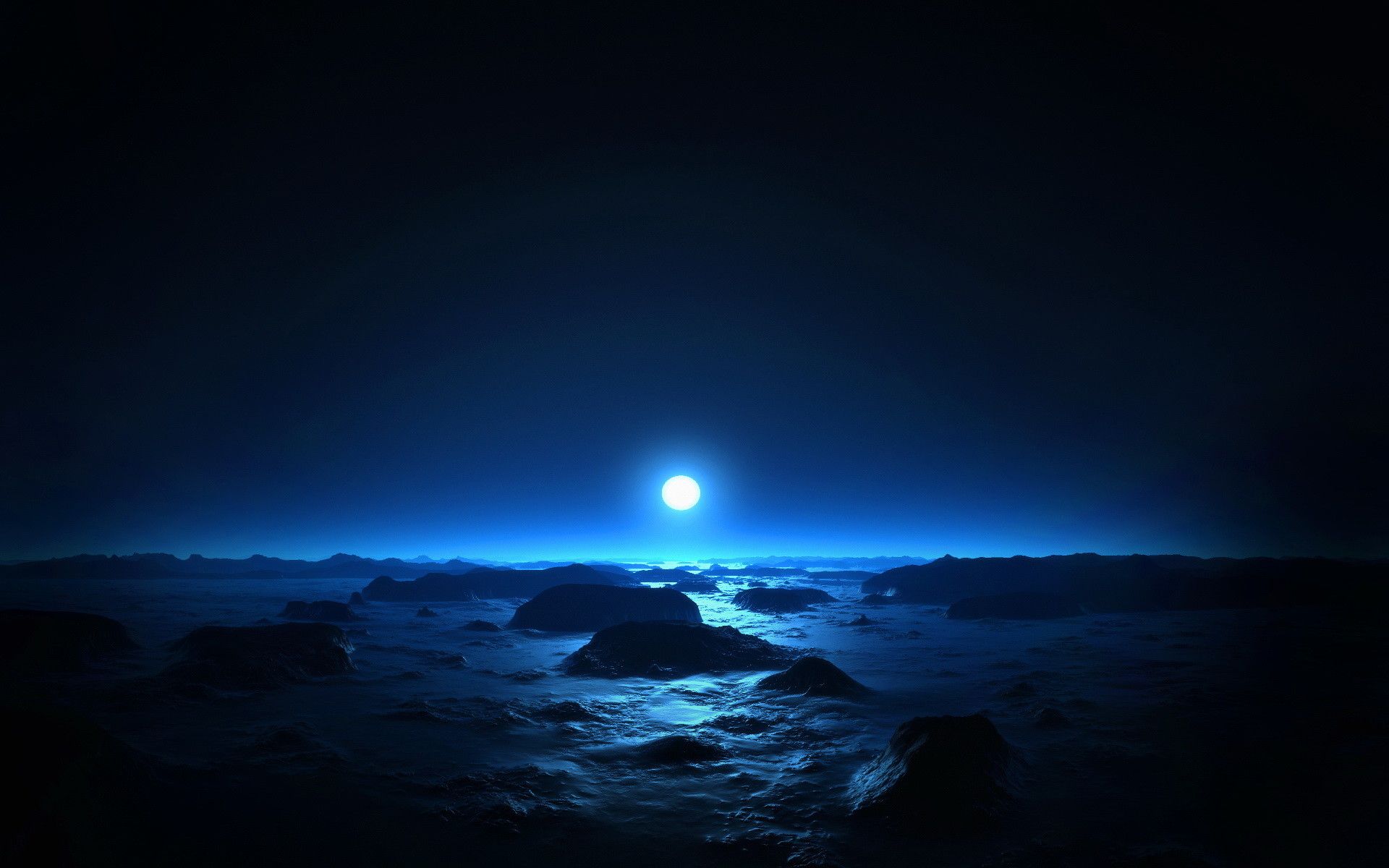 Luna blu su mare notturno, 1920x1200 Full HD+, PC