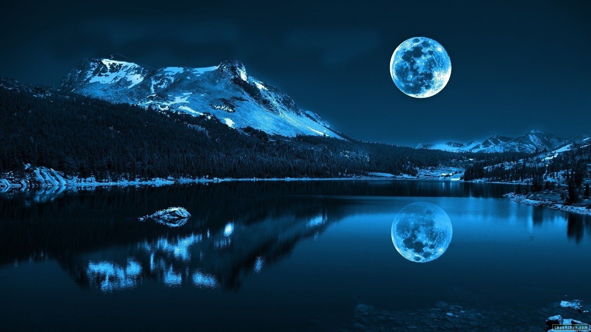 Luna blu su lago montano, 1920x1080 Full HD 1080p, Laptop