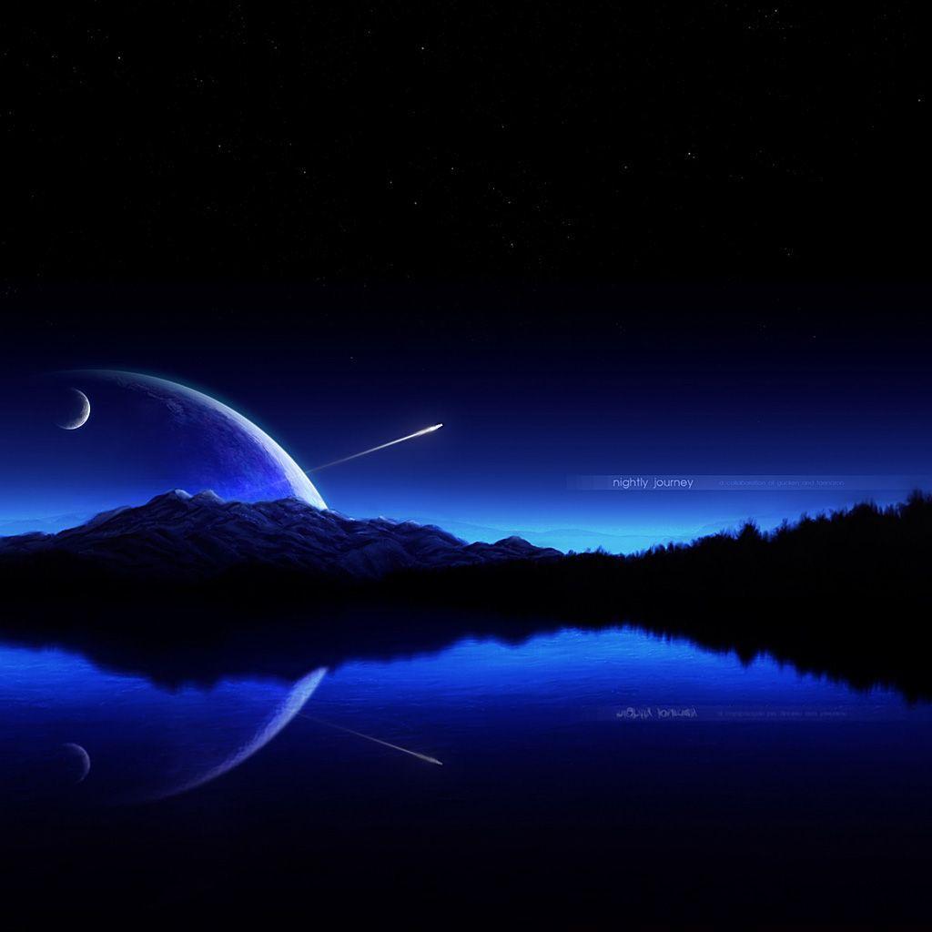 Luna blu su lago notturno, 1024x1024 HD, PC