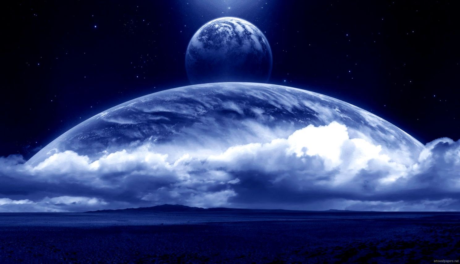 Luna blu su pianeta nuvoloso, 1488x855 HD, Desktop