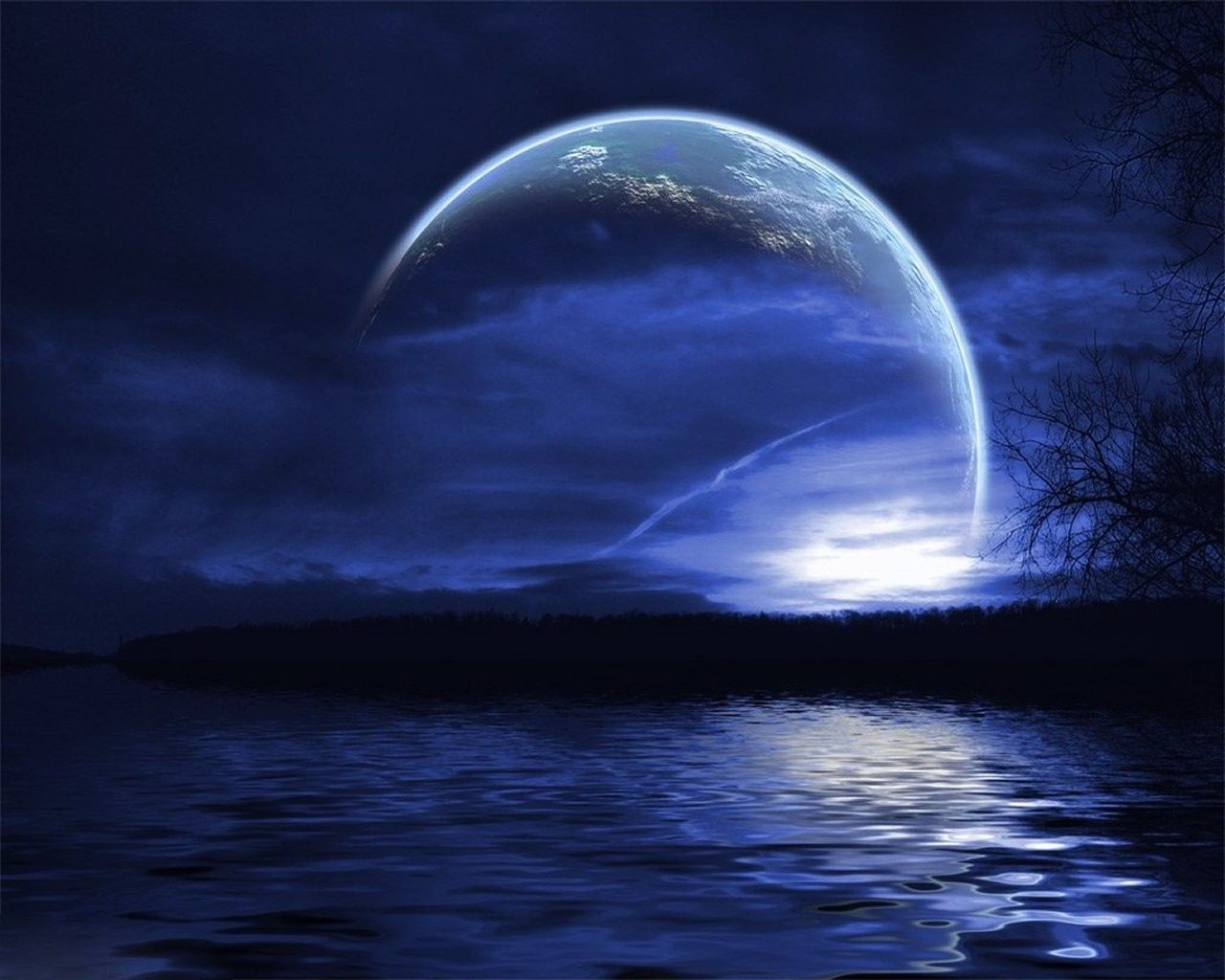 Luna blu su lago notturno, 1280x1024 720p, Laptop