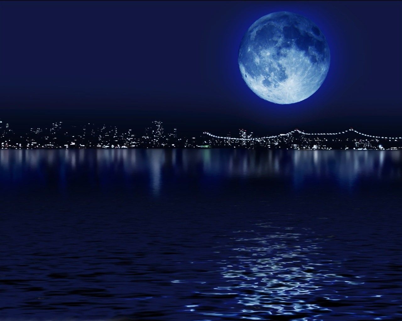 Luna blu su fiume notturno, 1280x1024 HD, Desktop