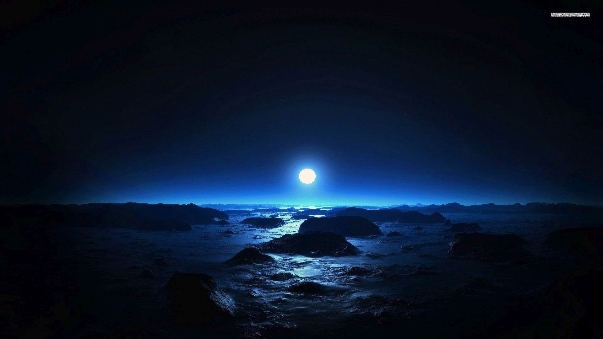 Luna blu su oceano notturno, 1920x1080 1080p, Desktop