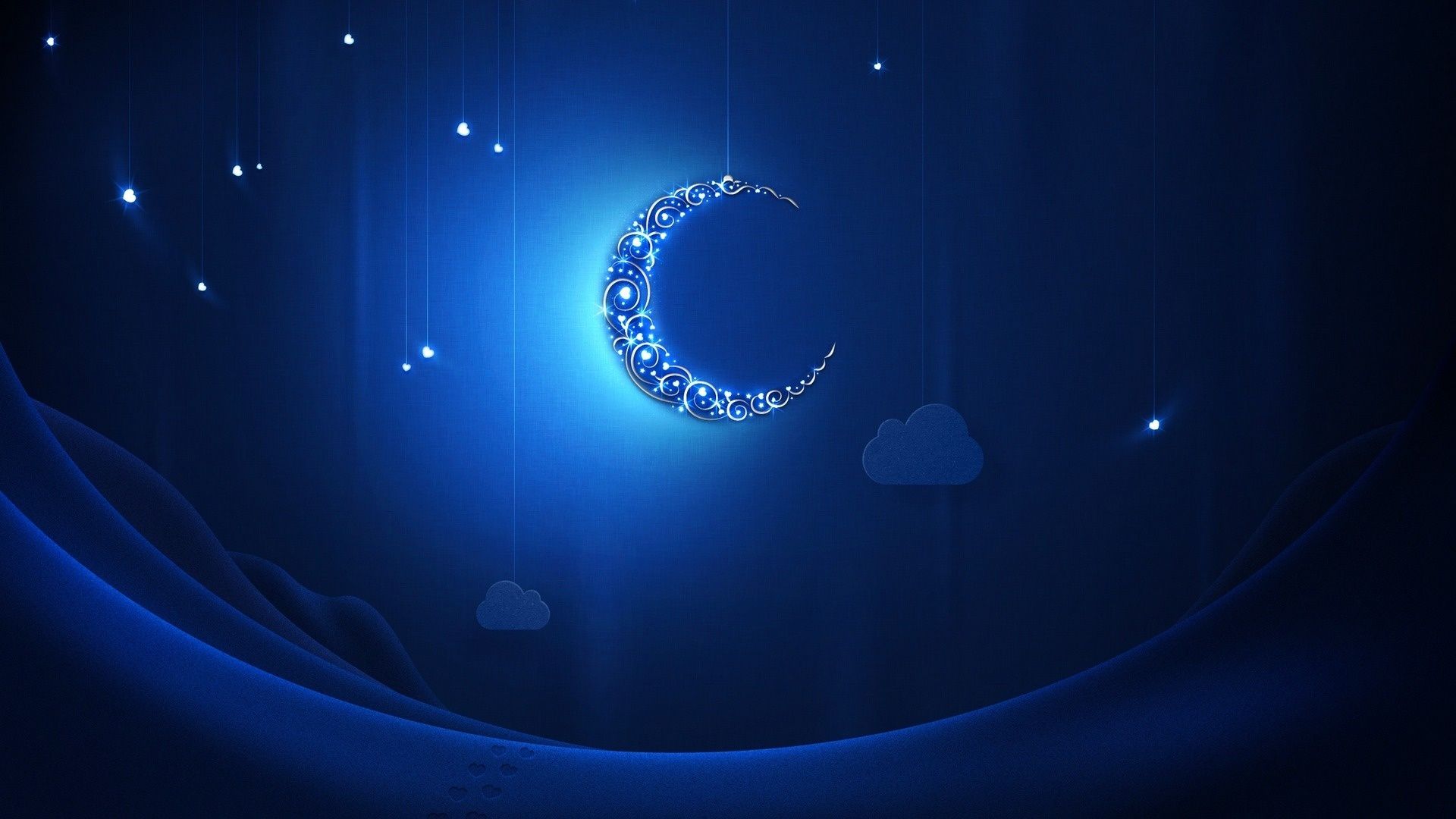 Luna crescente blu stellata, 1920x1080 Full HD 1080p, PC