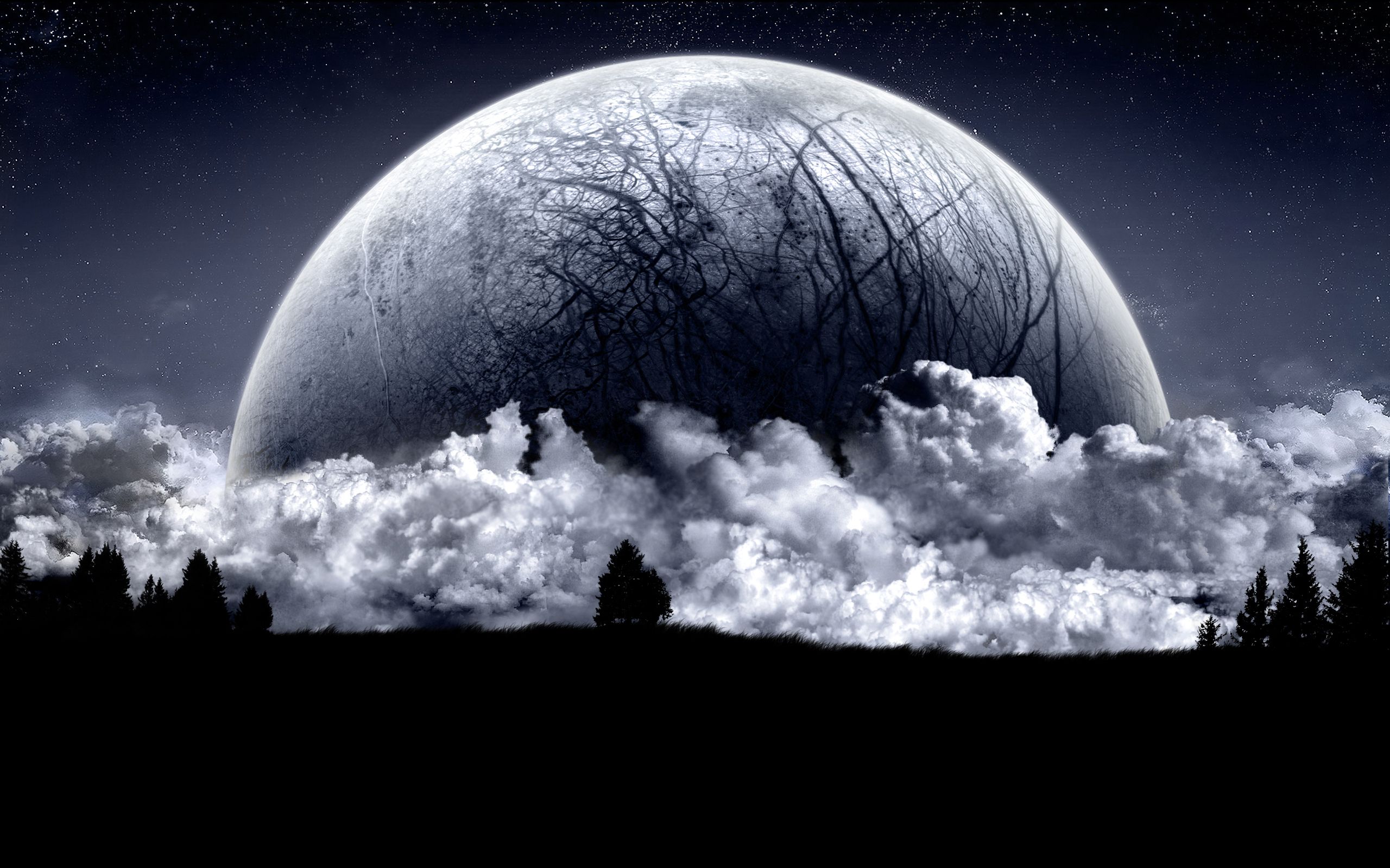 Grande luna nera con nuvole, 2560x1600 2K, MacBook Pro