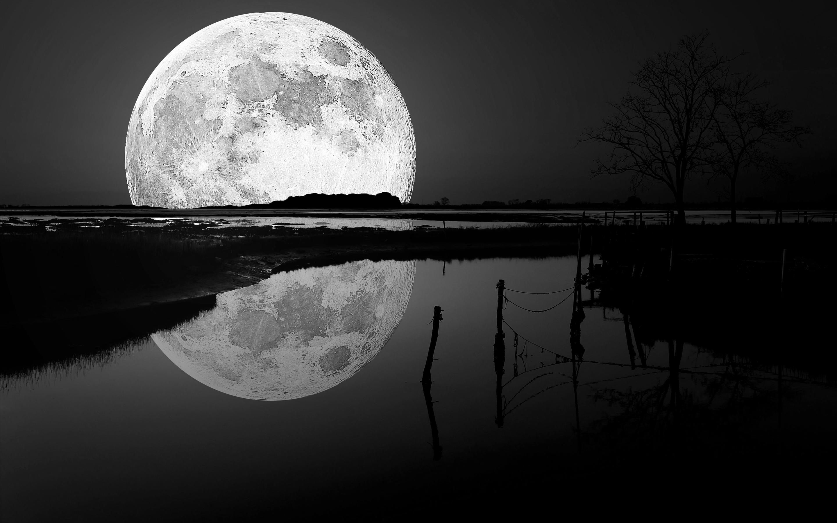 Luna piena riflessa nell'acqua, 2880x1800 2K, PC
