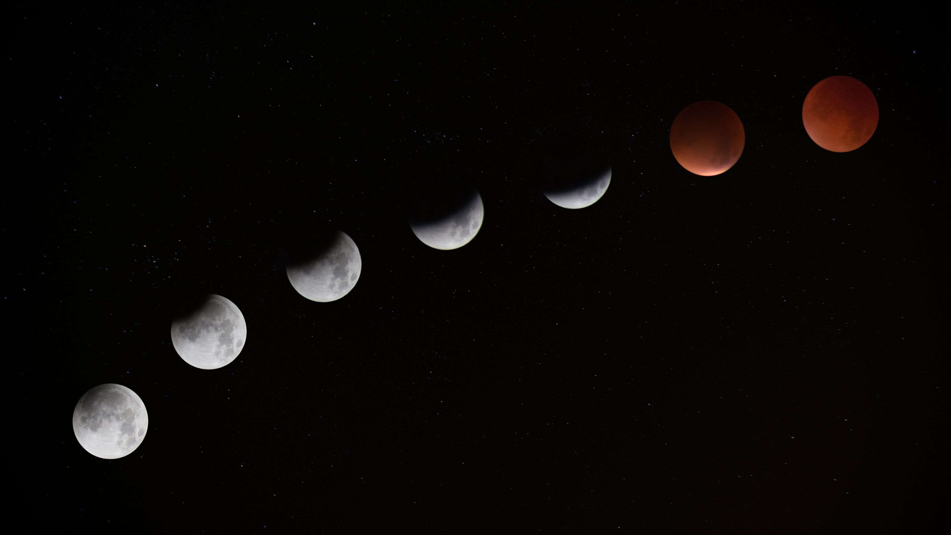 Fasi eclissi lunare, luna rossa, 3840x2160 4K Ultra HD, Monitor 4K