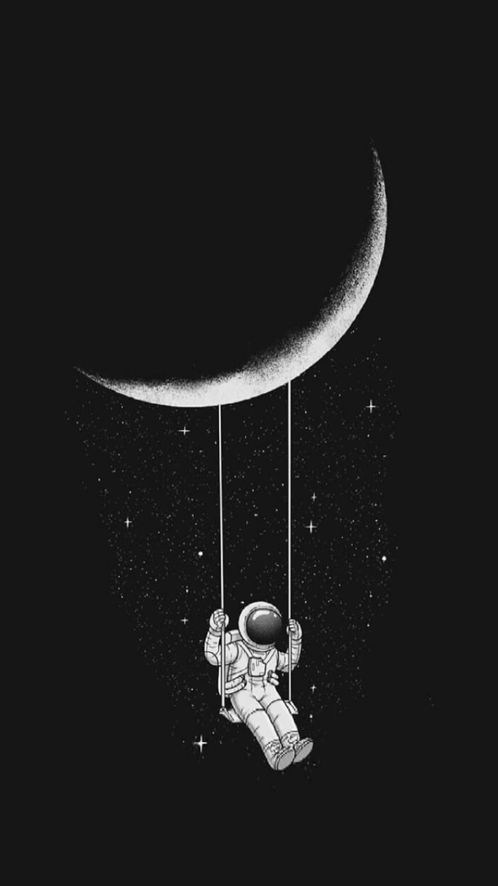 astronauta altalena luna nera, 720x1280 Full HD Verticale, Smartphone