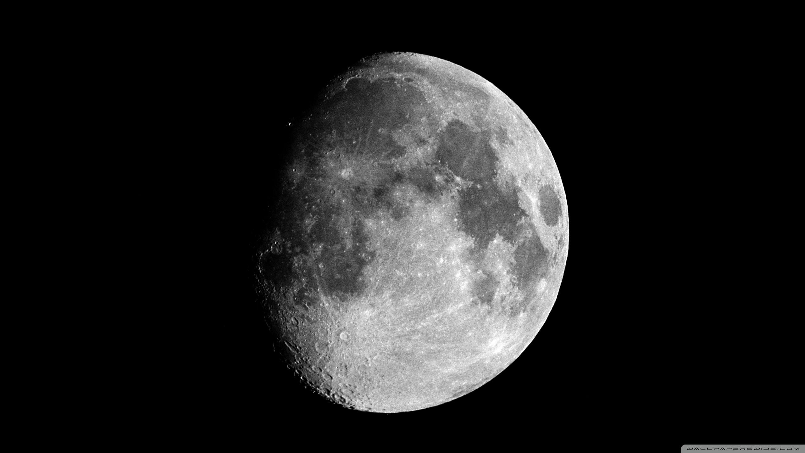 Luna gibbosa su sfondo nero, 2560x1440 2K, Desktop