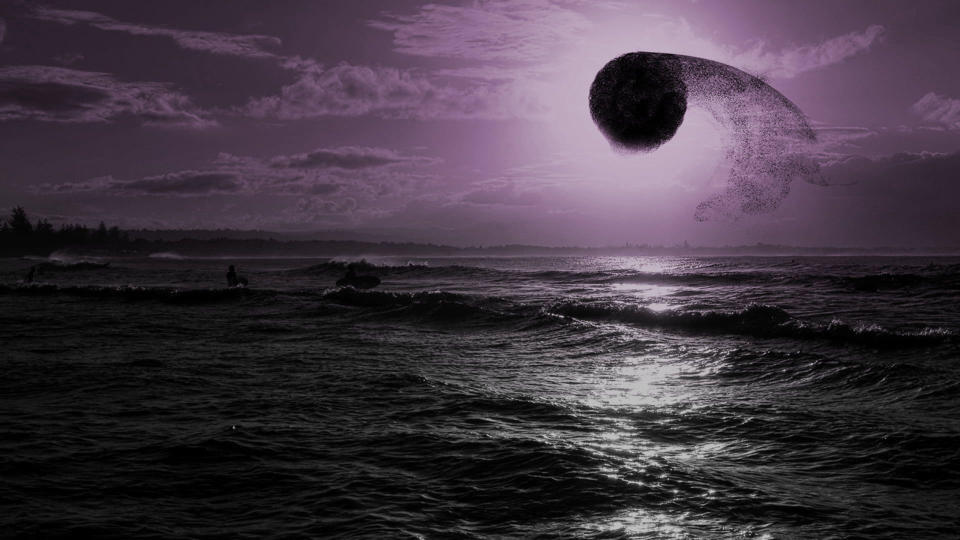 Luna nera su mare viola, 1920x1080 Full HD, Desktop