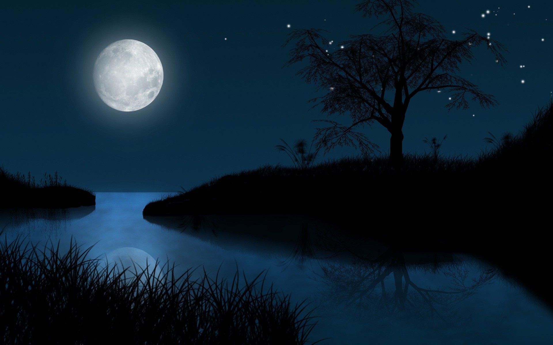 Luna piena su fiume notturno, 1920x1200 Full HD+, Laptop
