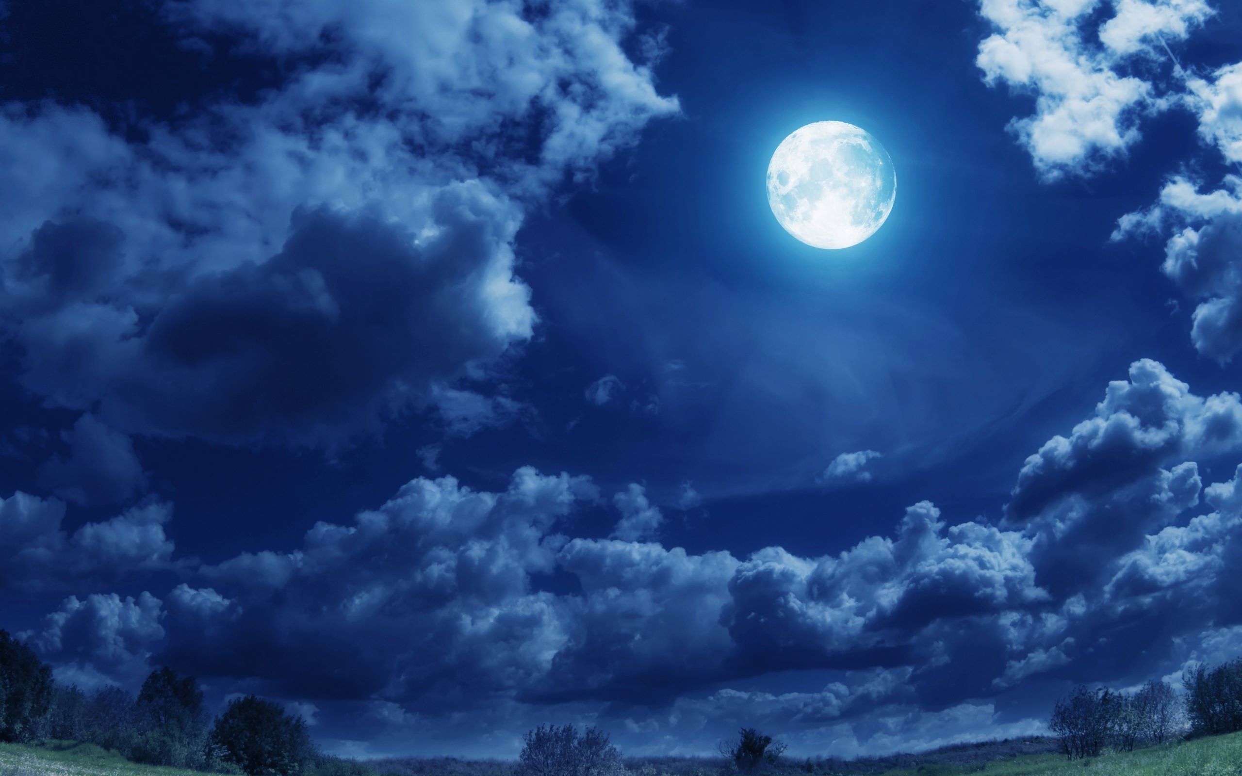 Luna piena cielo notturno nuvole, 2560x1600 2K+, Desktop