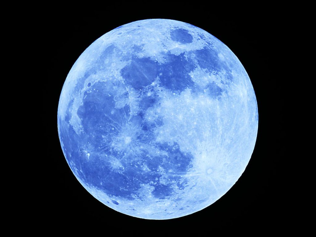 Luna piena blu su nero, 1024x768 HD, Desktop