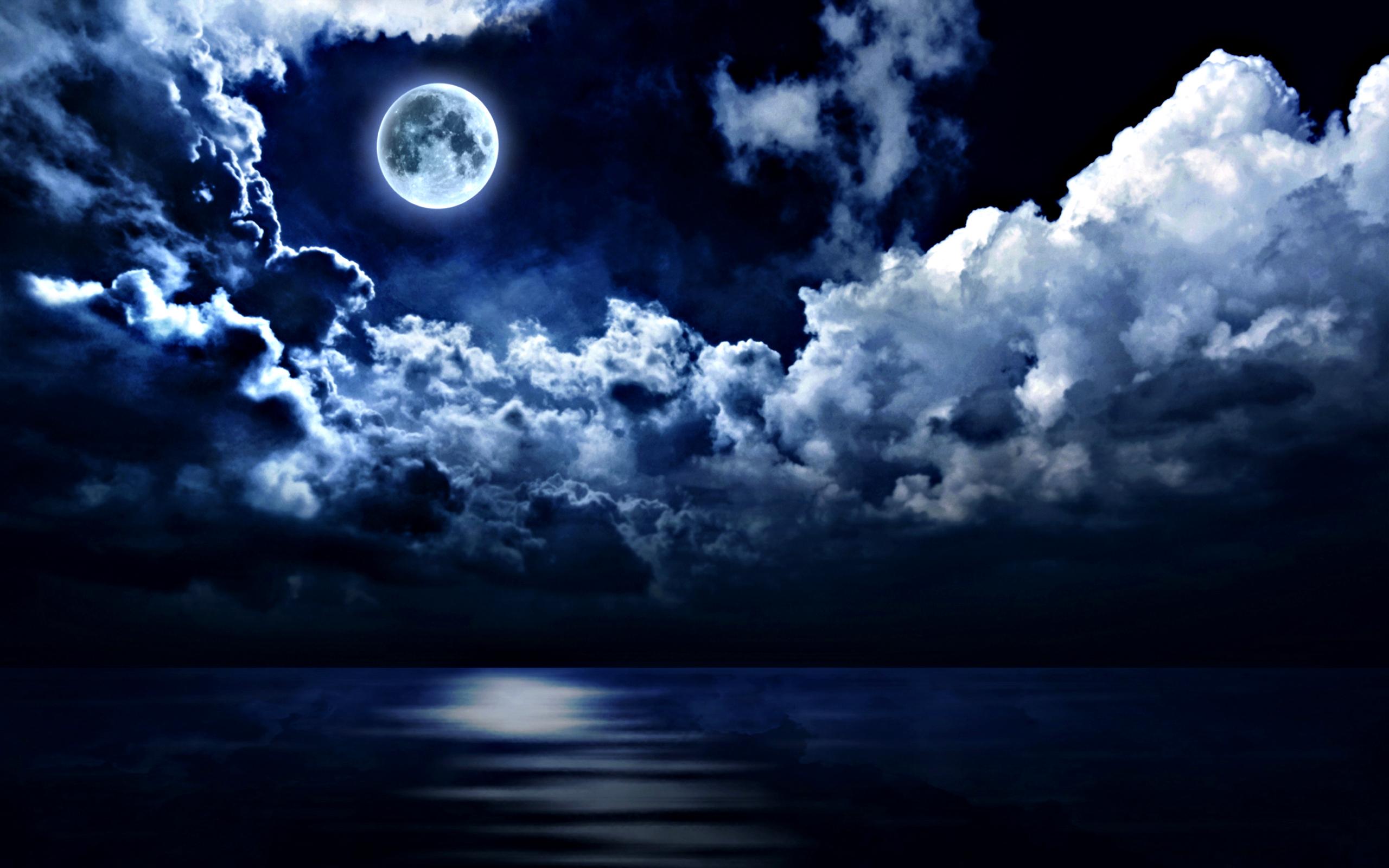 Luna piena sul mare notturno, 2560x1600 2K, PC