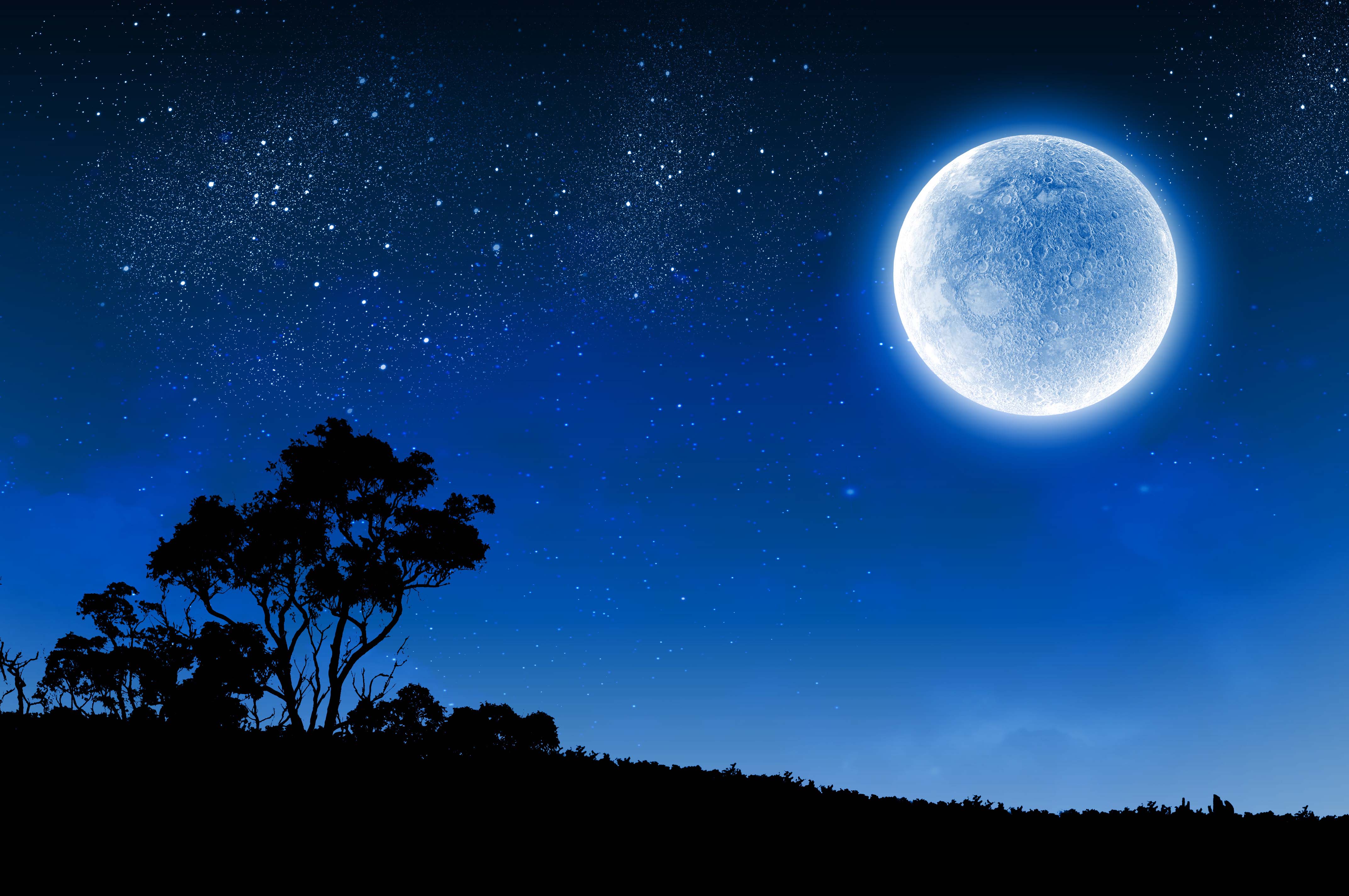 Luna piena cielo notturno stellato, 4288x2848 Ultra HD, 4K TV