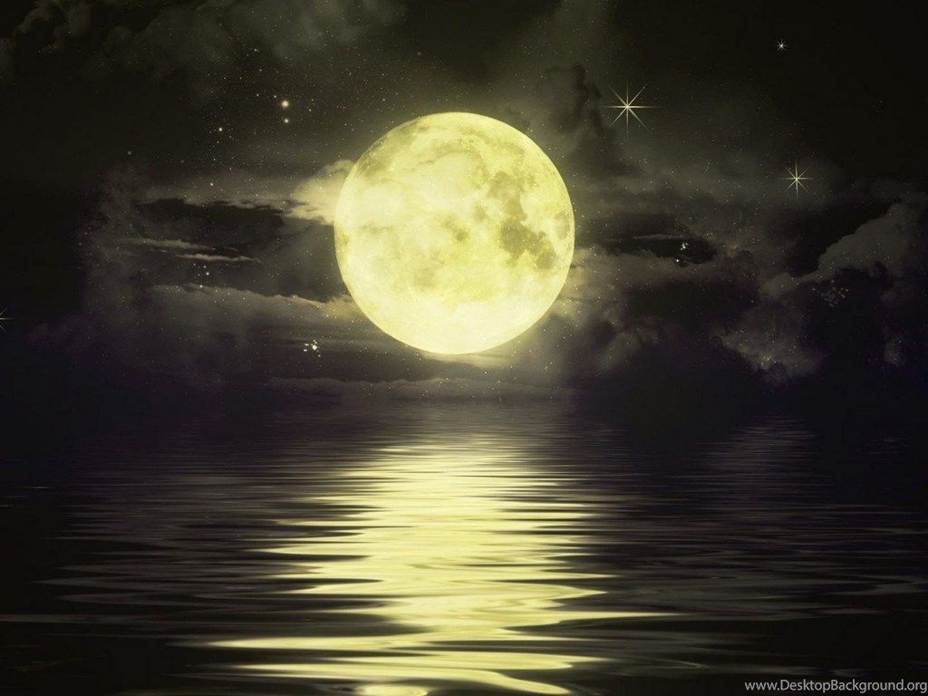 Luna piena gialla sul mare, 1024x768 HD, Laptop