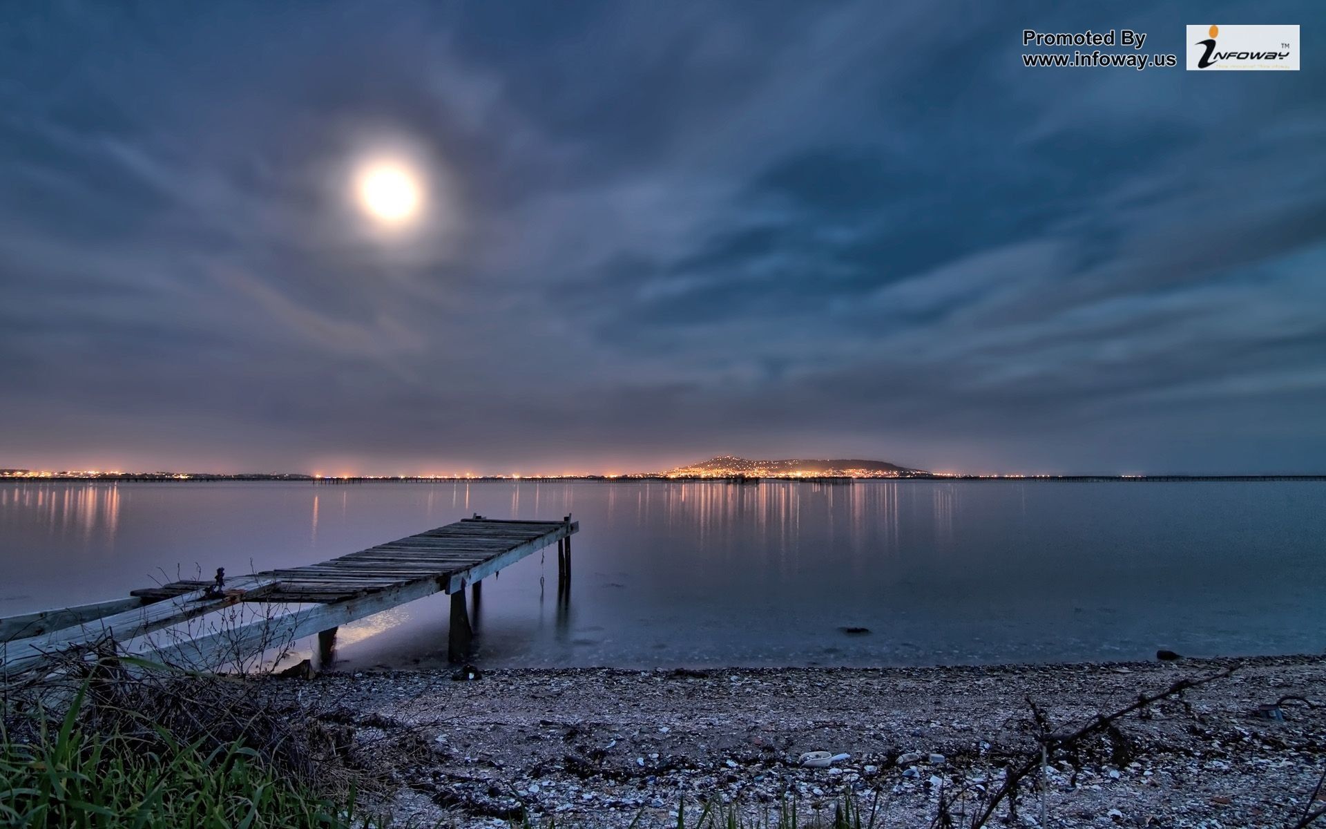 Luna piena su spiaggia notturna, 1920x1200 WUXGA, Desktop
