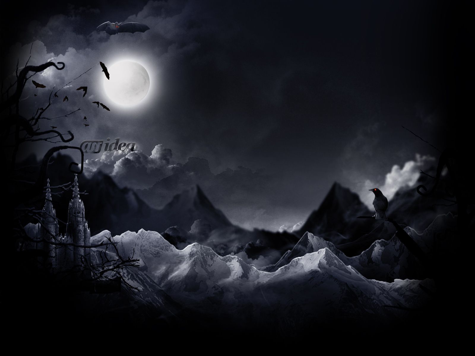 Luna piena montagne notte, 1600x1200 HD Ready, PC