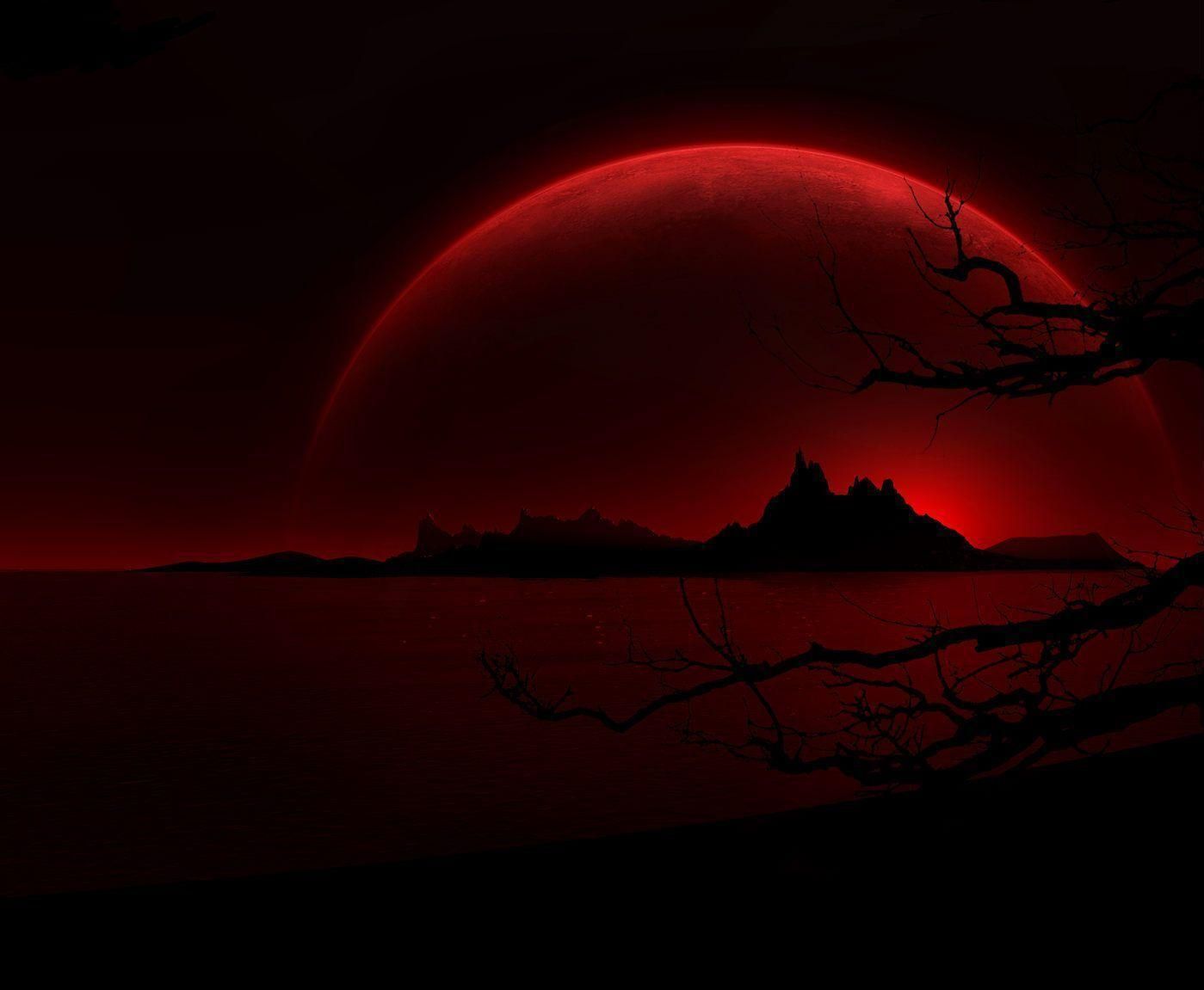 Luna rosso sangue su isola, 1399x1151 HD, Desktop