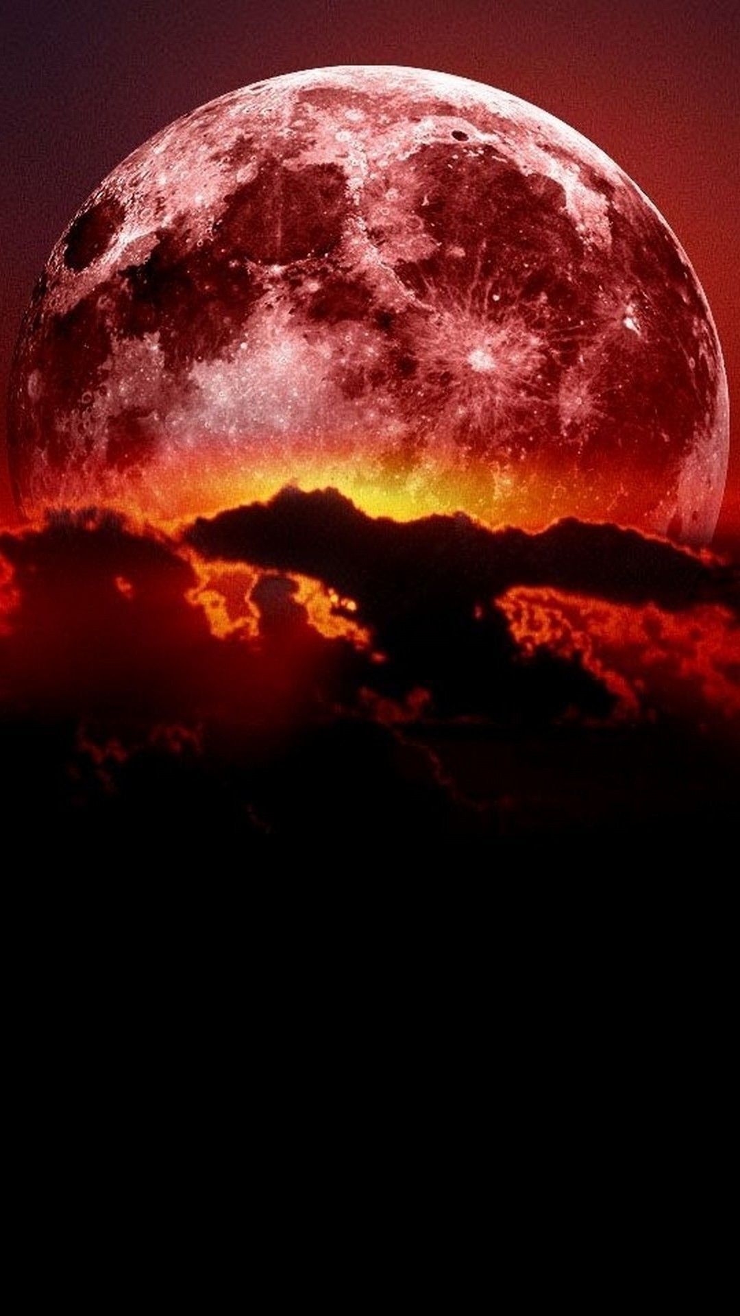 Luna rossa sangue con nuvole, 1080x1920 Verticale, Telefono
