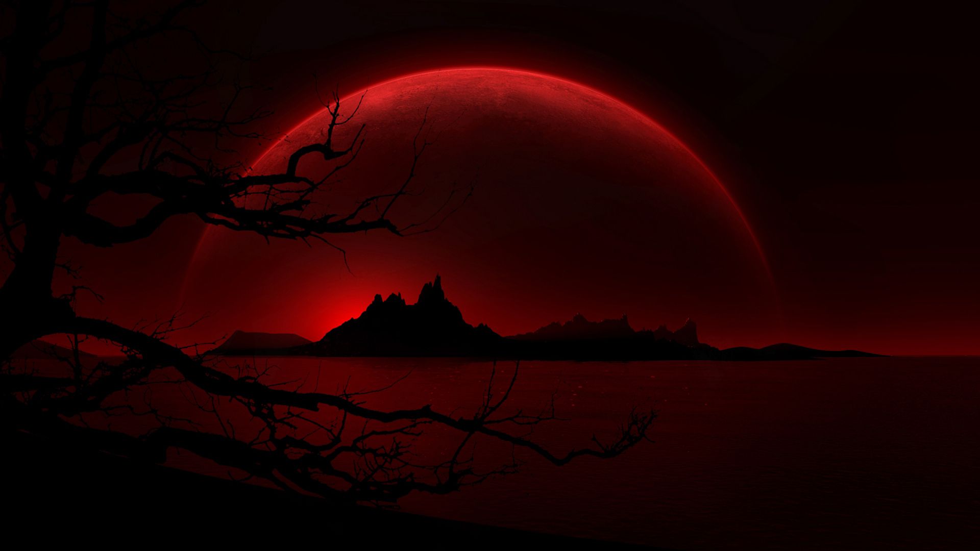 Luna rossa sangue su isola, 1920x1080 Full HD, Laptop