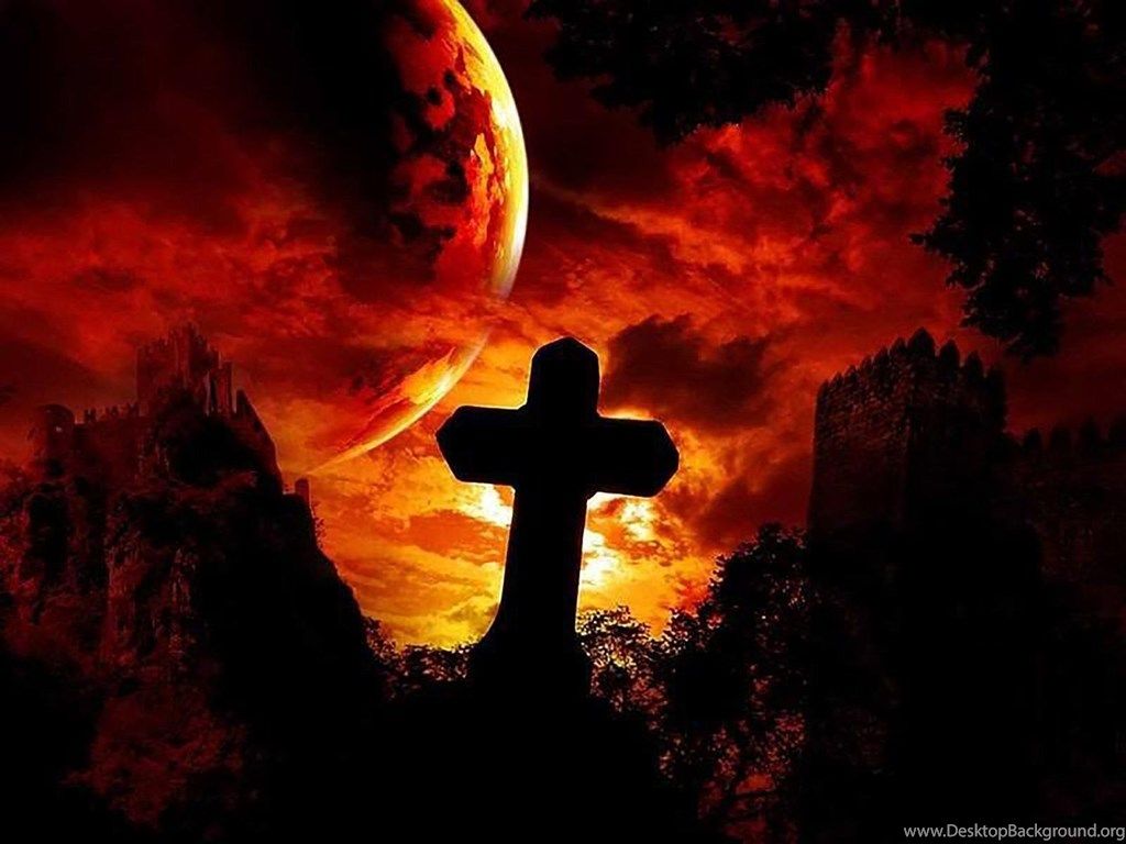 Luna rosso sangue con croce, 1024x768 HD, Laptop