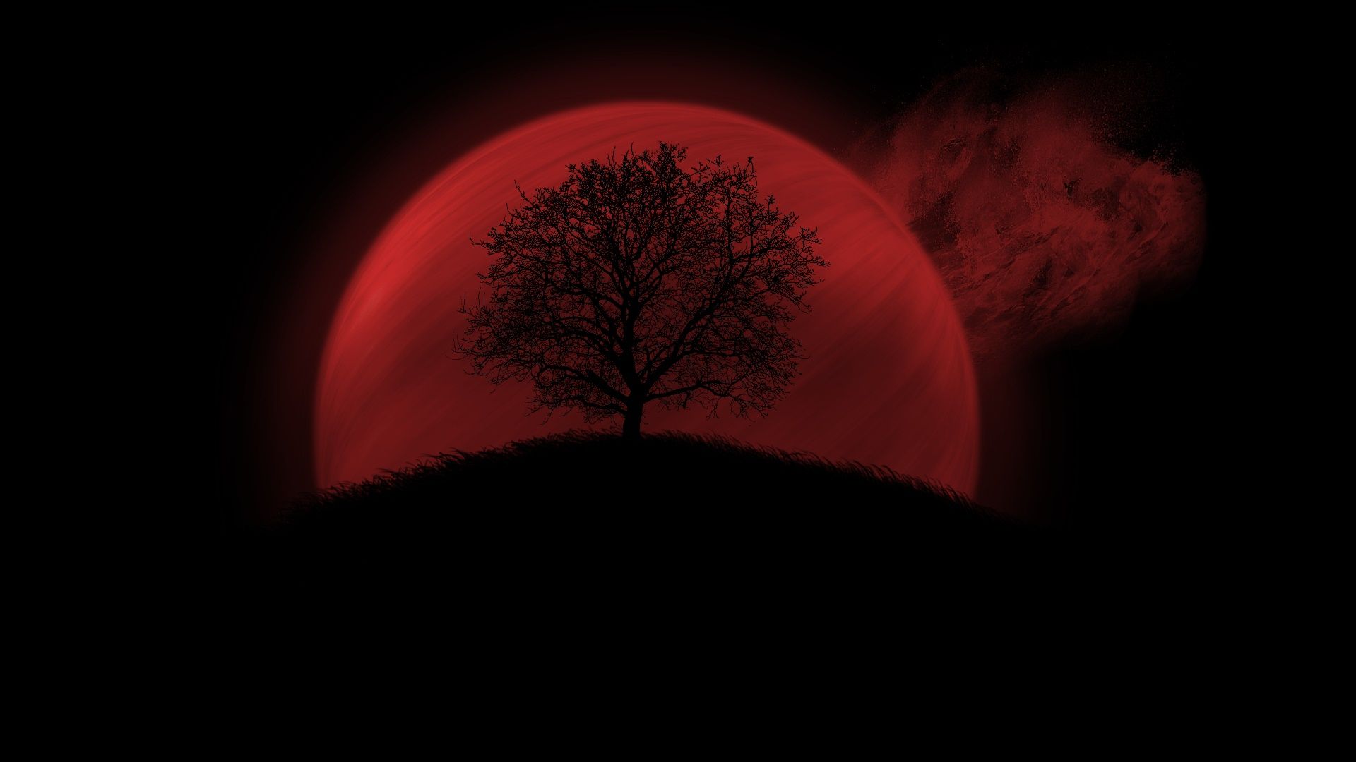 Luna rossa sangue con albero, 1920x1080 Full HD 1080p, PC
