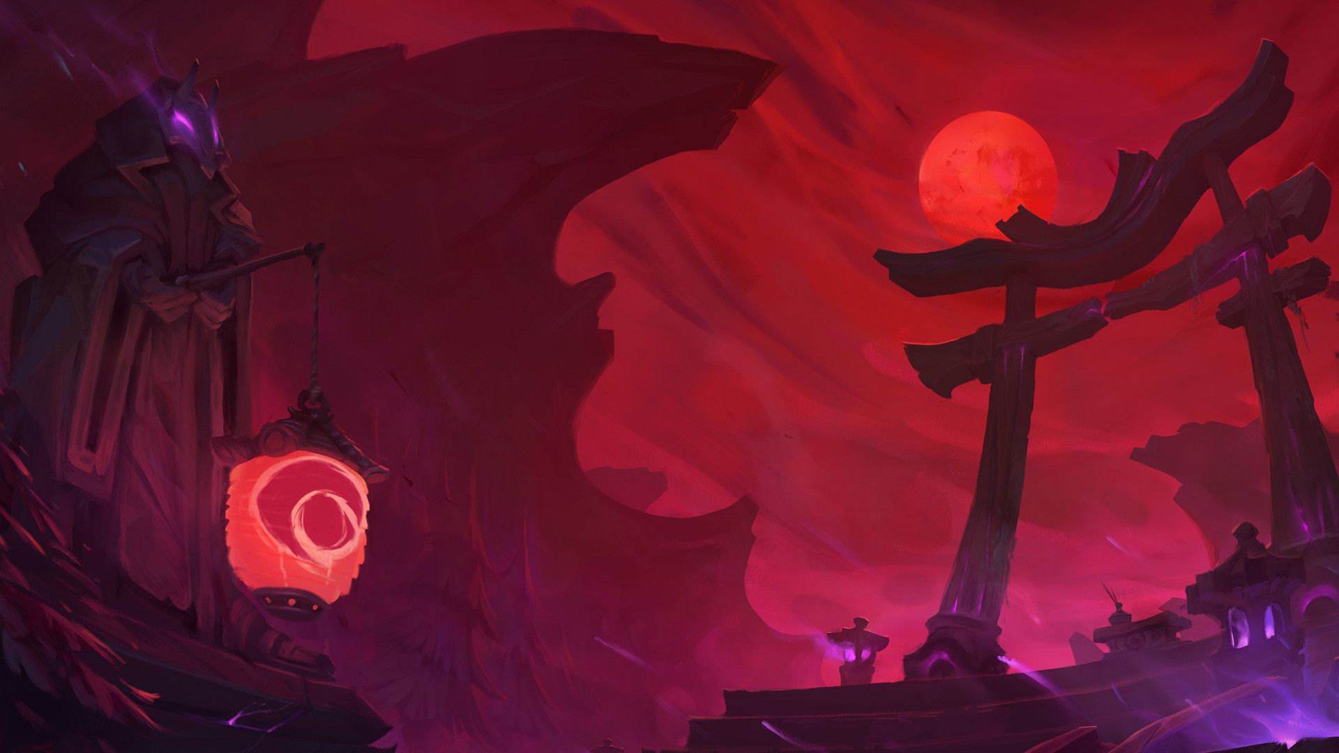 Luna rossa con torii giapponese, 1920x1080 Full HD, Desktop