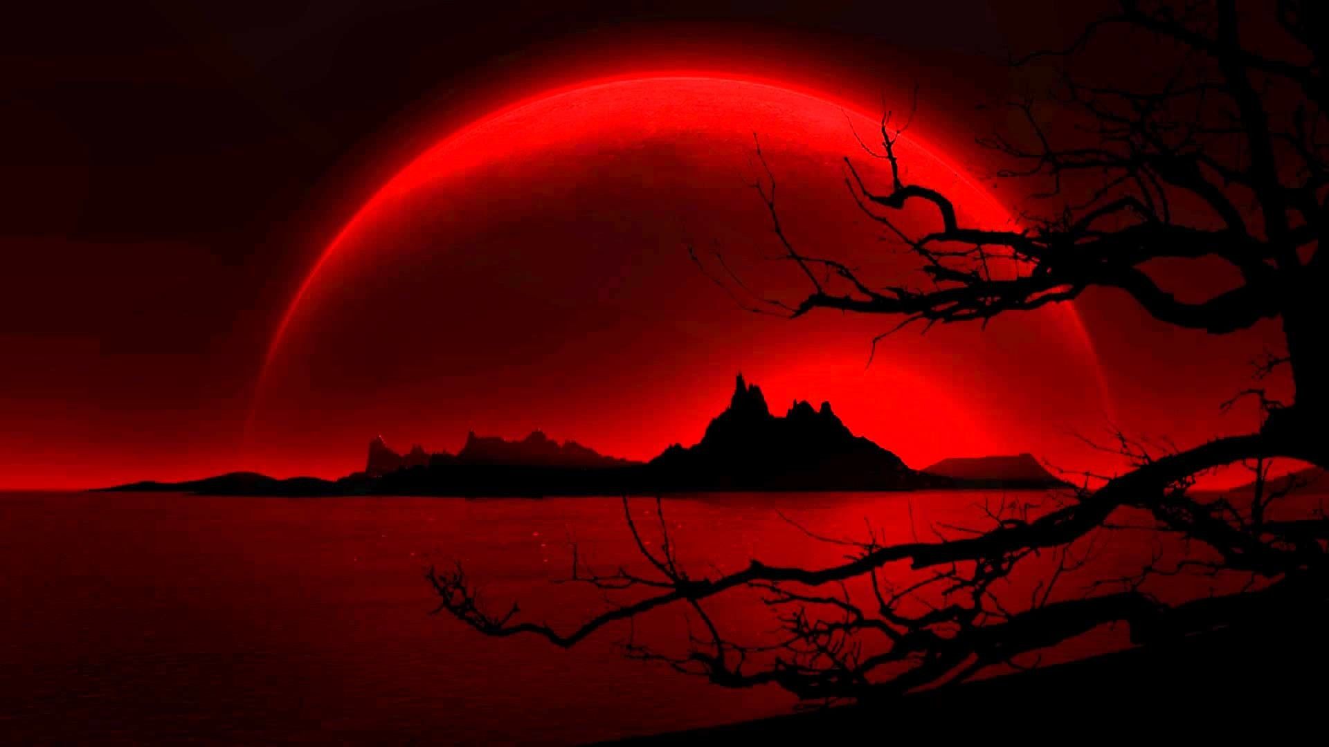 Luna rosso sangue su montagne, 1920x1080 Full HD 1080p, Desktop