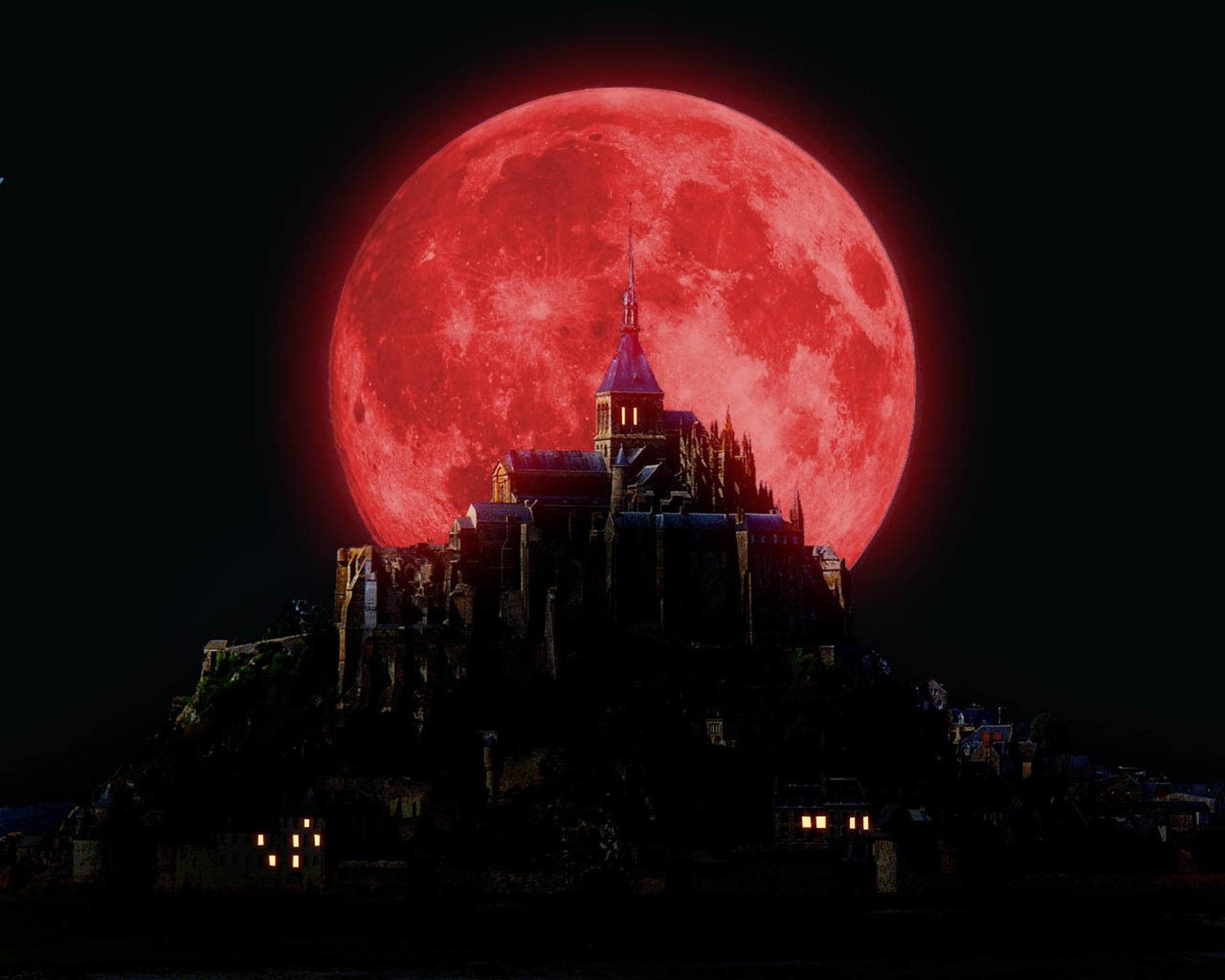 Castello silhouette con luna rossa, 1920x1536 Full HD+, PC