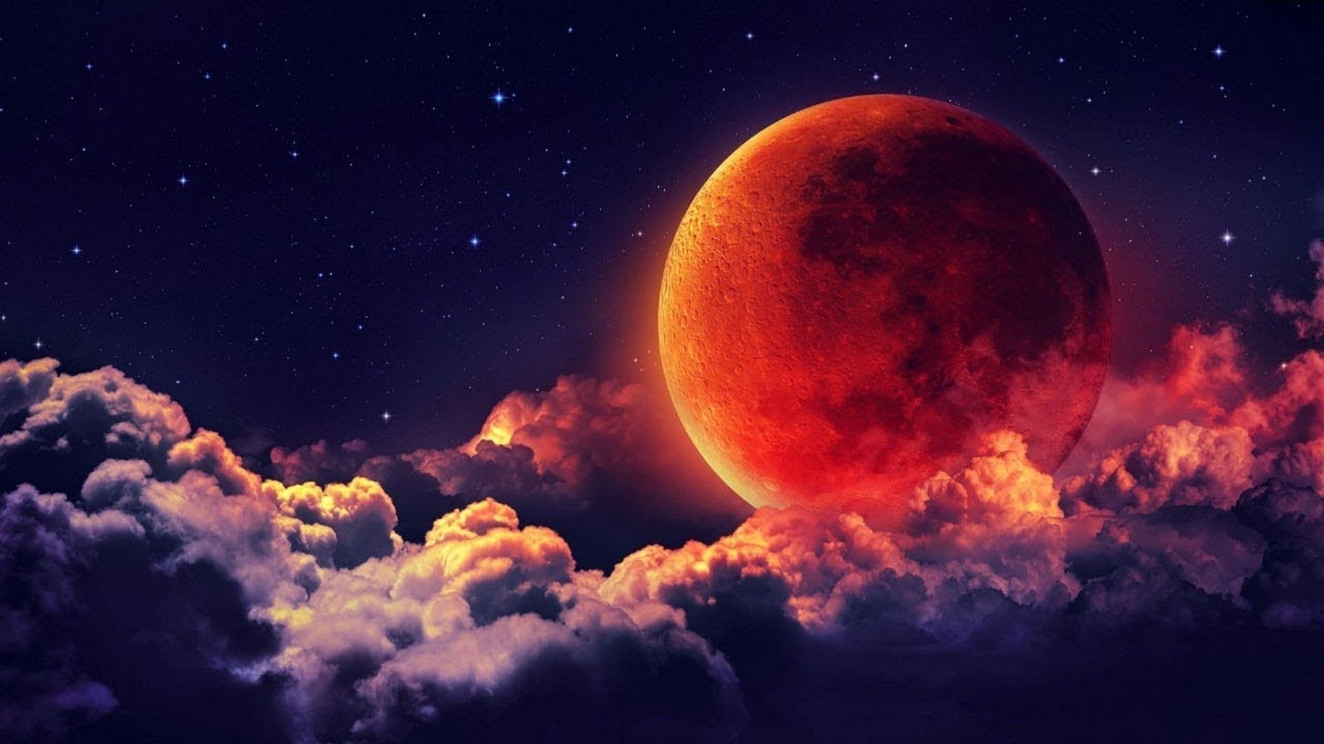 Luna rossa sangue tra nuvole, 1920x1080 Full HD, PC Desktop